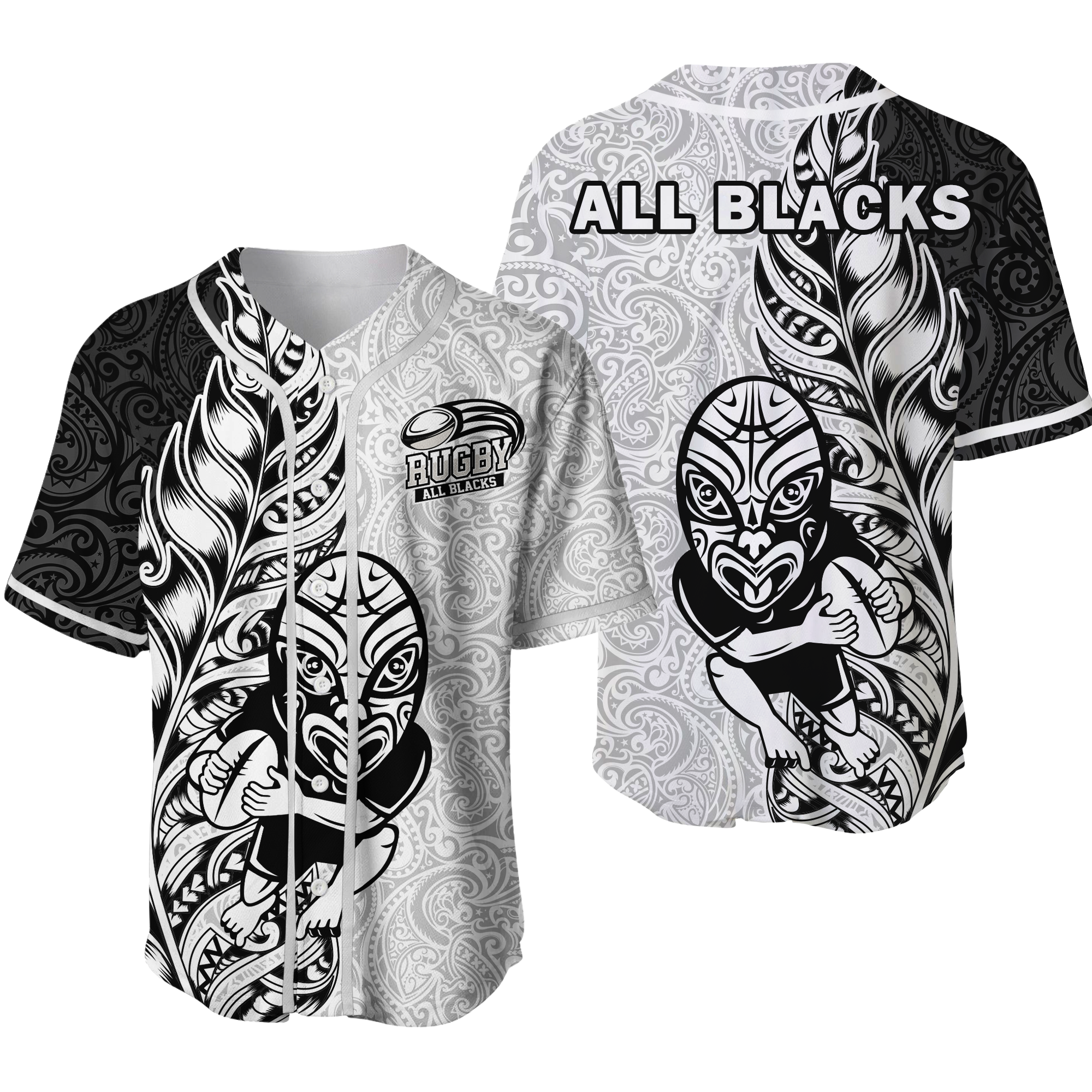 New Zealand Maori All Black Rugby Baseball Jersey LT2 - Wonder Print Shop