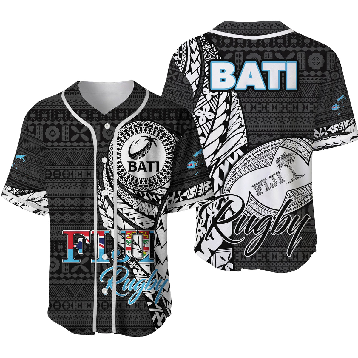 Fiji Rugby Bati Tapa Pattern Baseball Jersey - LT2 - Wonder Print Shop