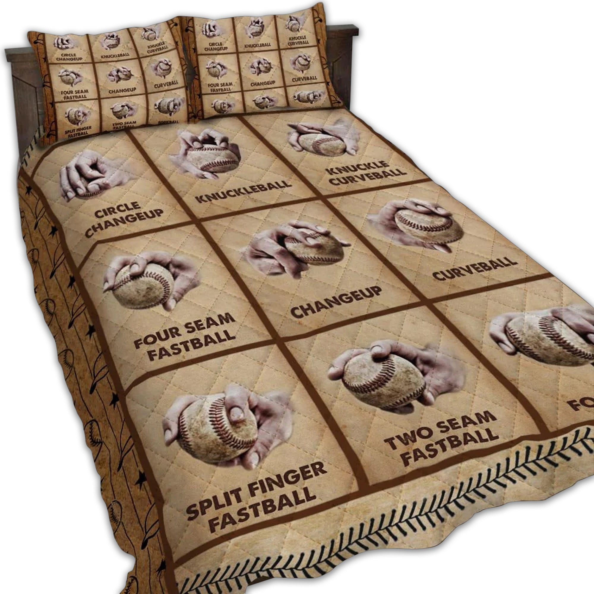 Baseball Pitching Grips Four Seam Fastball Quilt Bed Set - Wonder Print Shop