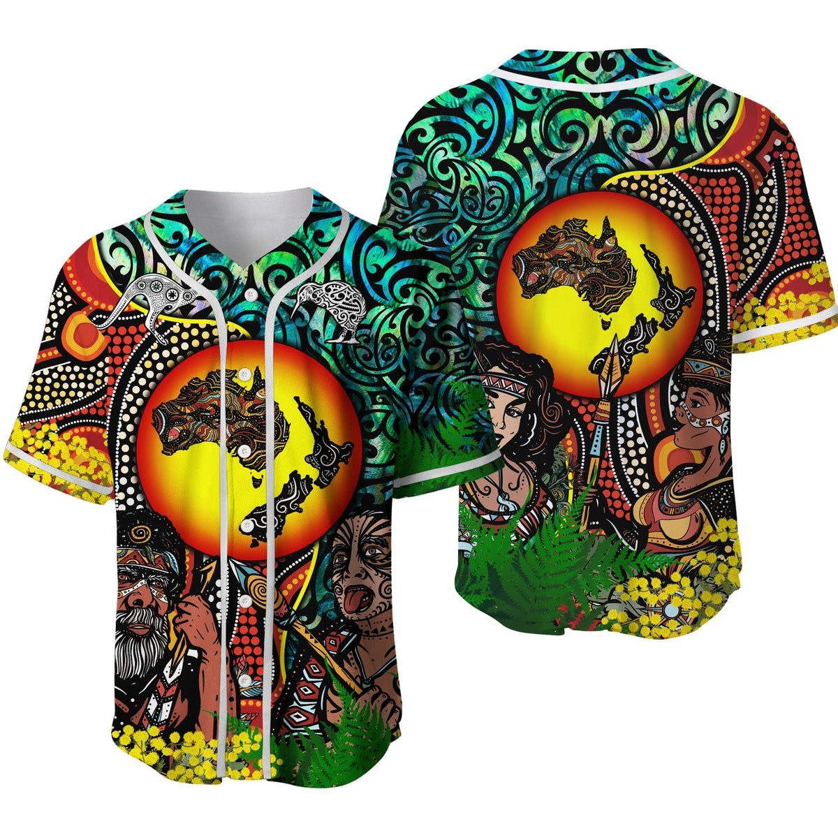 Australia Aboriginal Kangaroo Combine New Zealand Maori Kiwi Bird Baseball Jersey - LT2 - Wonder Print Shop
