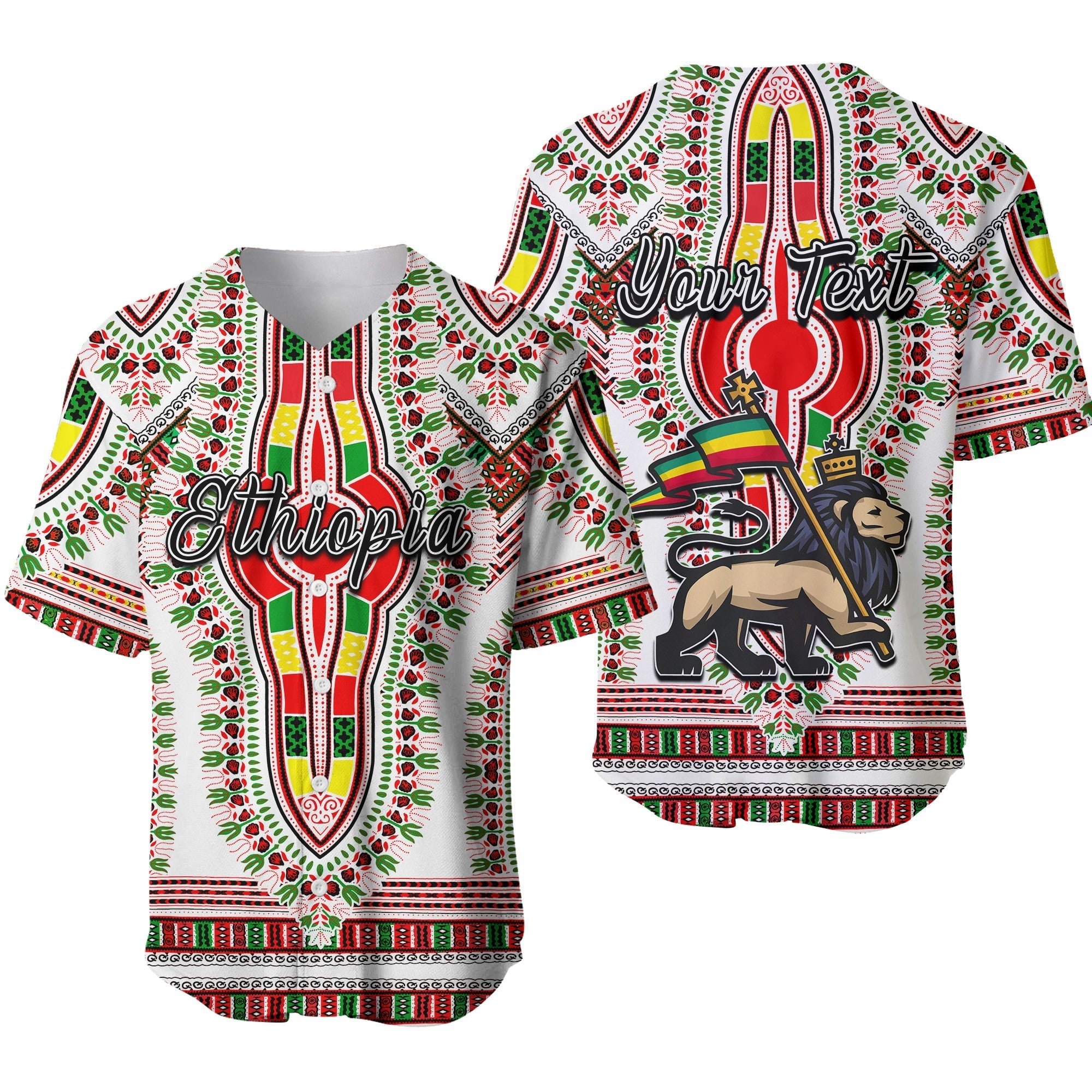 (Custom Personalised) Ethiopia Baseball Jersey Dashiki White Style LT6 - Wonder Print Shop