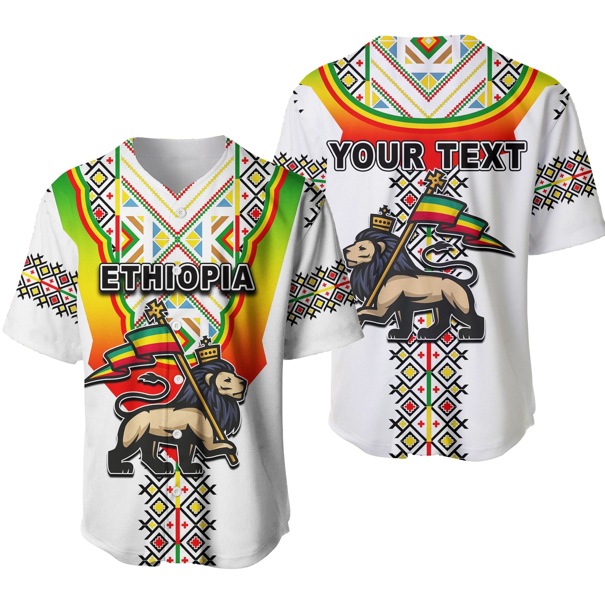 (Custom Personalised) Ethiopia Baseball Jersey Reggae Style No.1 LT6 - Wonder Print Shop