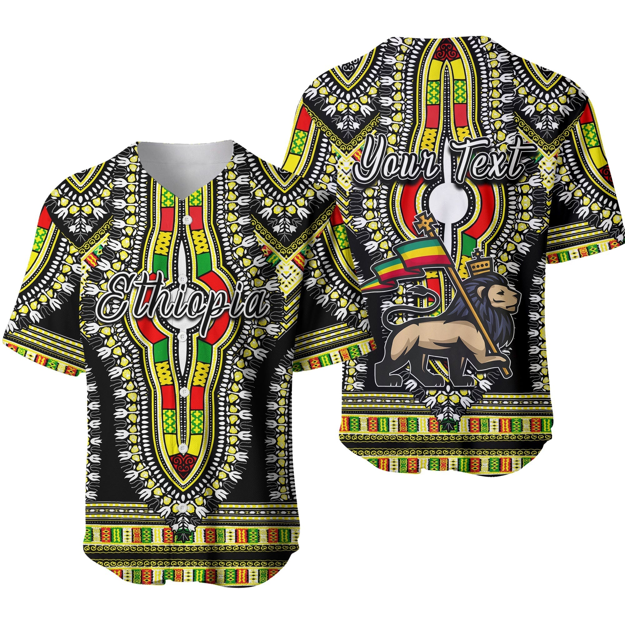 (Custom Personalised) Ethiopia Baseball Jersey Dashiki Black Style LT6 - Wonder Print Shop