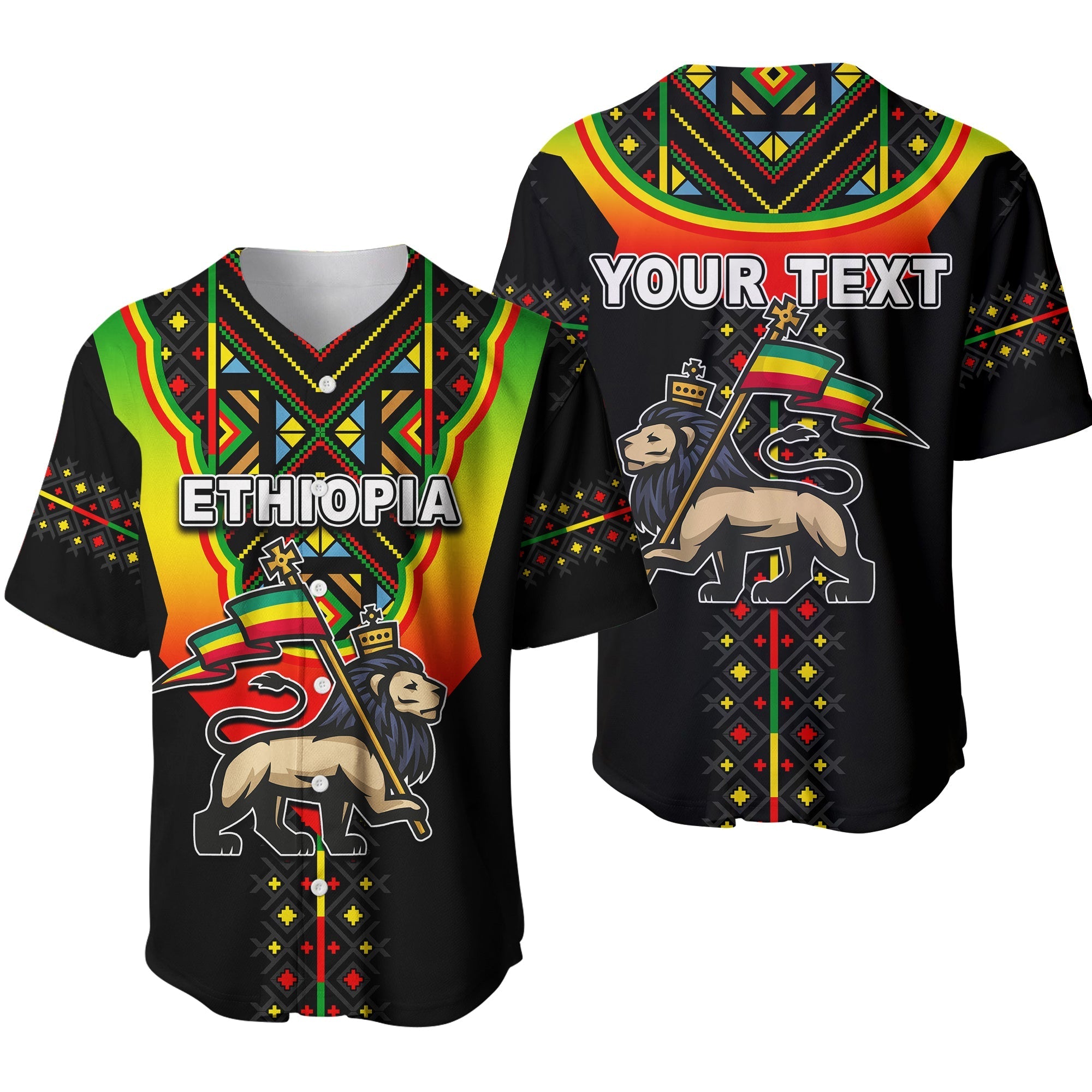(Custom Personalised) Ethiopia Baseball Jersey Reggae Style No.2 LT6 - Wonder Print Shop