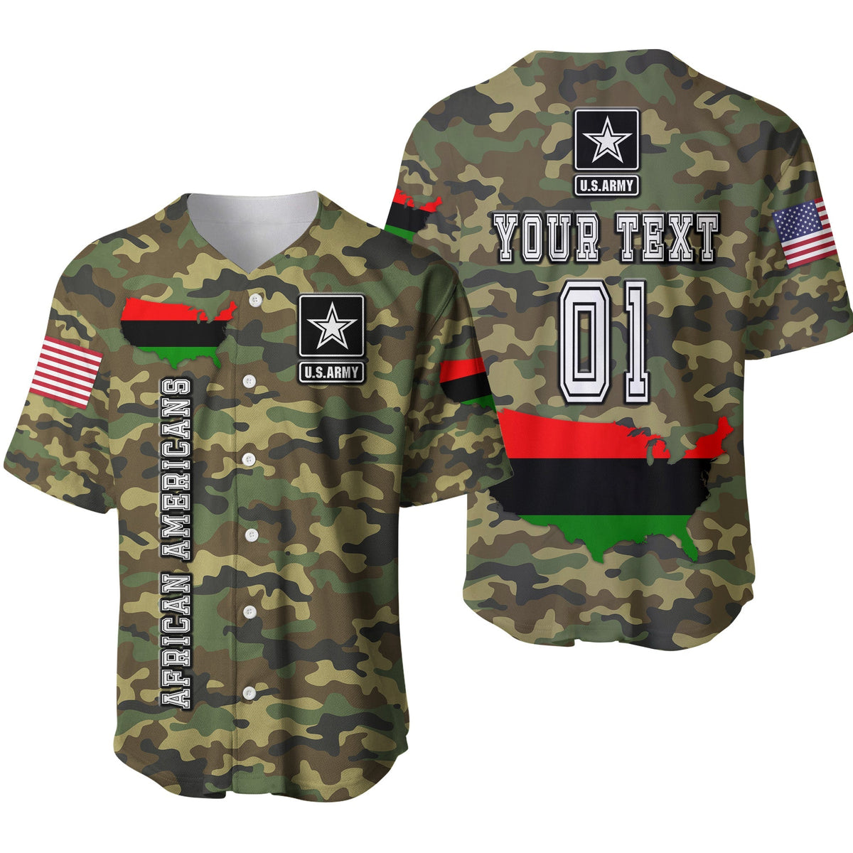 (Custom Personalised) Military of African Americans Baseball Jersey Flag Simple Style LT8 - Wonder Print Shop