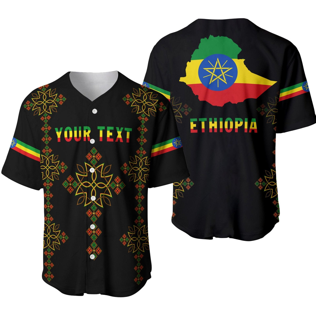 (Custom Personalised) Ethiopia Baseball Jersey Version Map LT13 - Wonder Print Shop