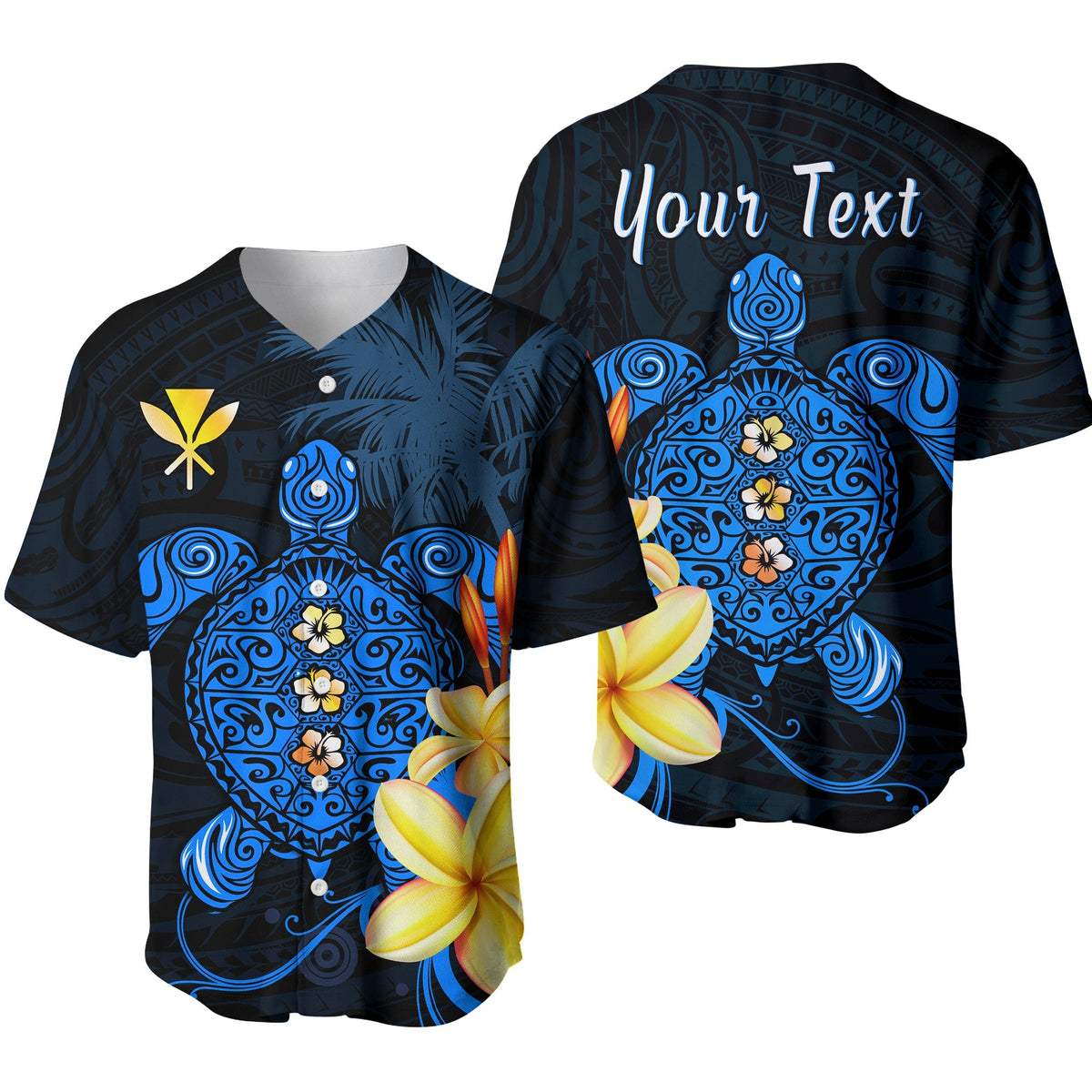 (Custom Personalised) Hawaii Turtle Baseball Jersey Hawaiian Flowers Version Blue Elegant LT13 - Wonder Print Shop