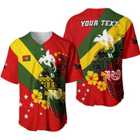 Customised baseball jersey in red with Eastern Highlands graphics and button placket