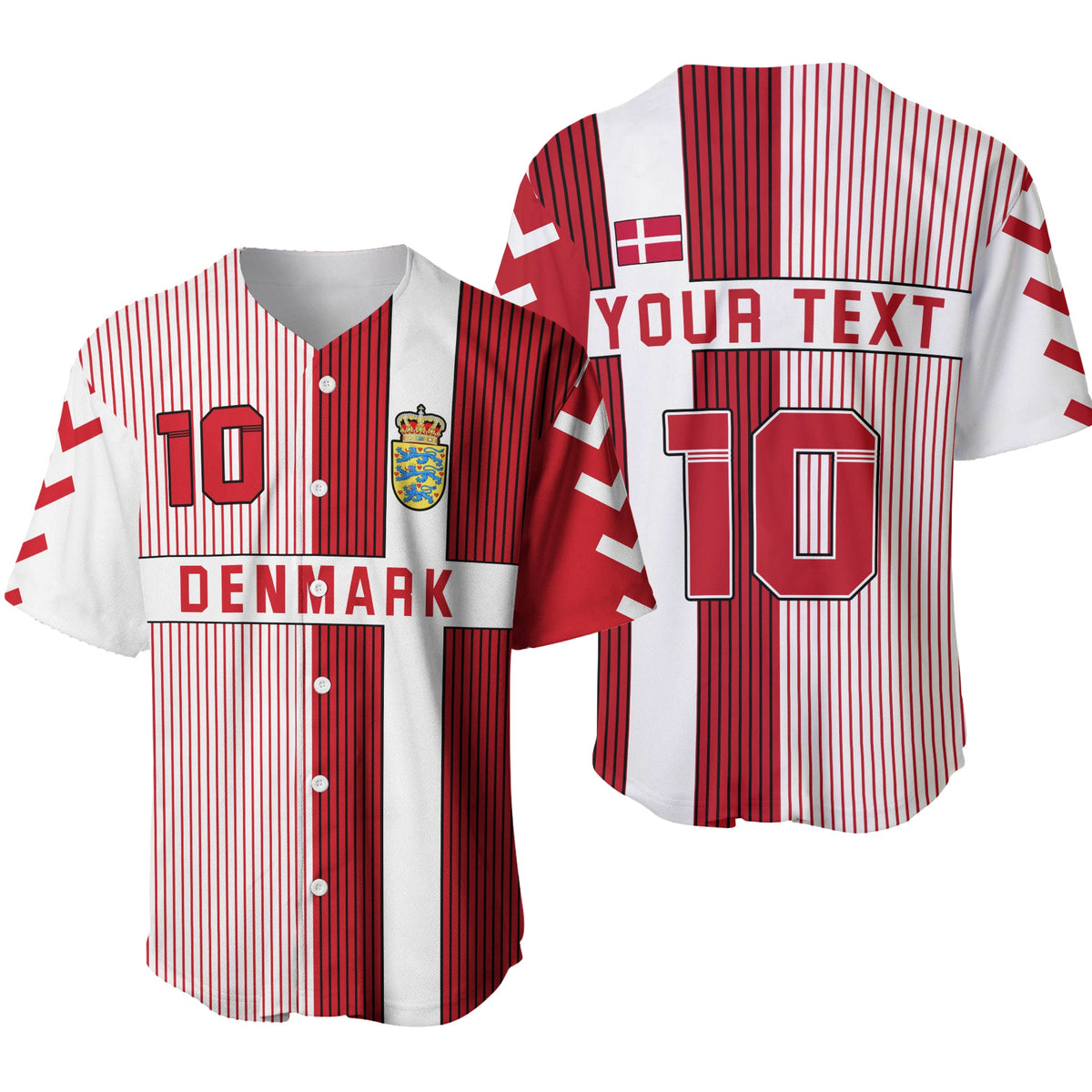 (Custom Personalised) Denmark Football Baseball Jersey Come on Denmark - Custom Text and Number LT13 - Wonder Print Shop