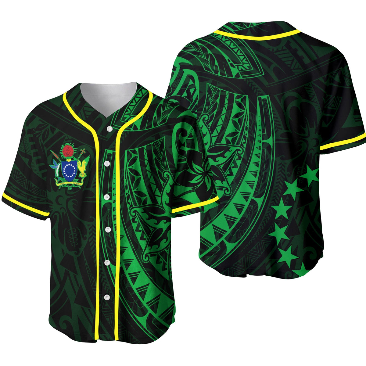 Cook Islands Baseball Jersey Polynesian Flowers Version 02 Green LT13 - Wonder Print Shop
