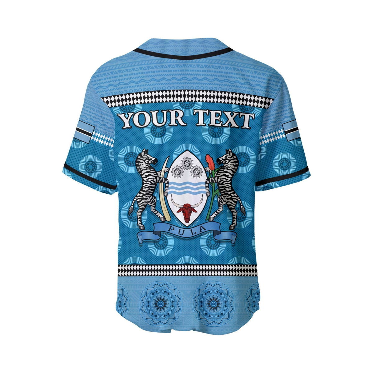 Botswana baseball jersey, multicolor back; 'YOUR TEXT' and crest graphic