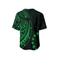 Cook Islands Baseball Jersey Polynesian Flowers Version 01 Green LT13 - Wonder Print Shop