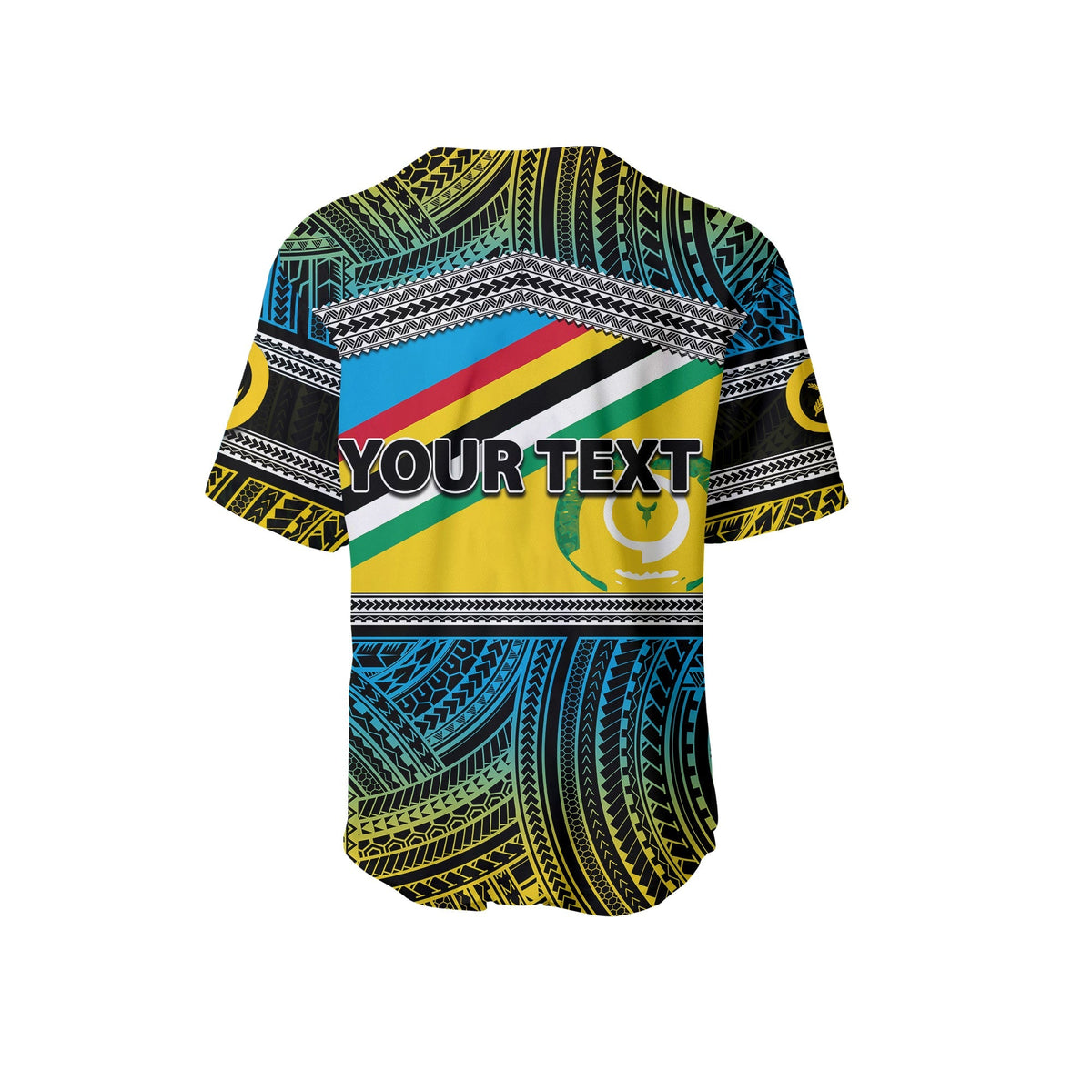 Custom baseball jersey front, Your Text over Polynesian tribal pattern