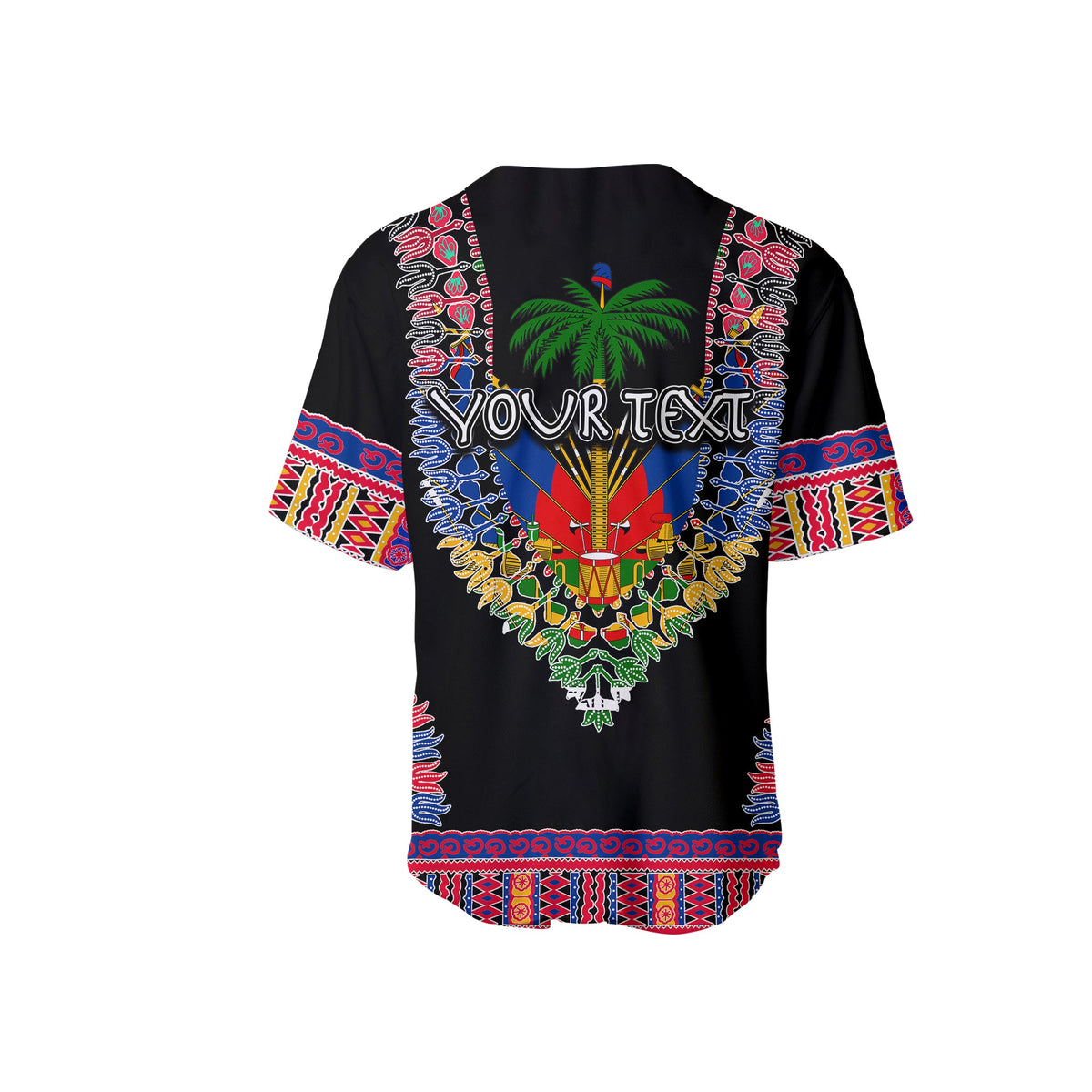 (Custom Personalised) Haiti Baseball Jersey Dashiki Mix Coat Of Arms Black Style LT6 - Wonder Print Shop