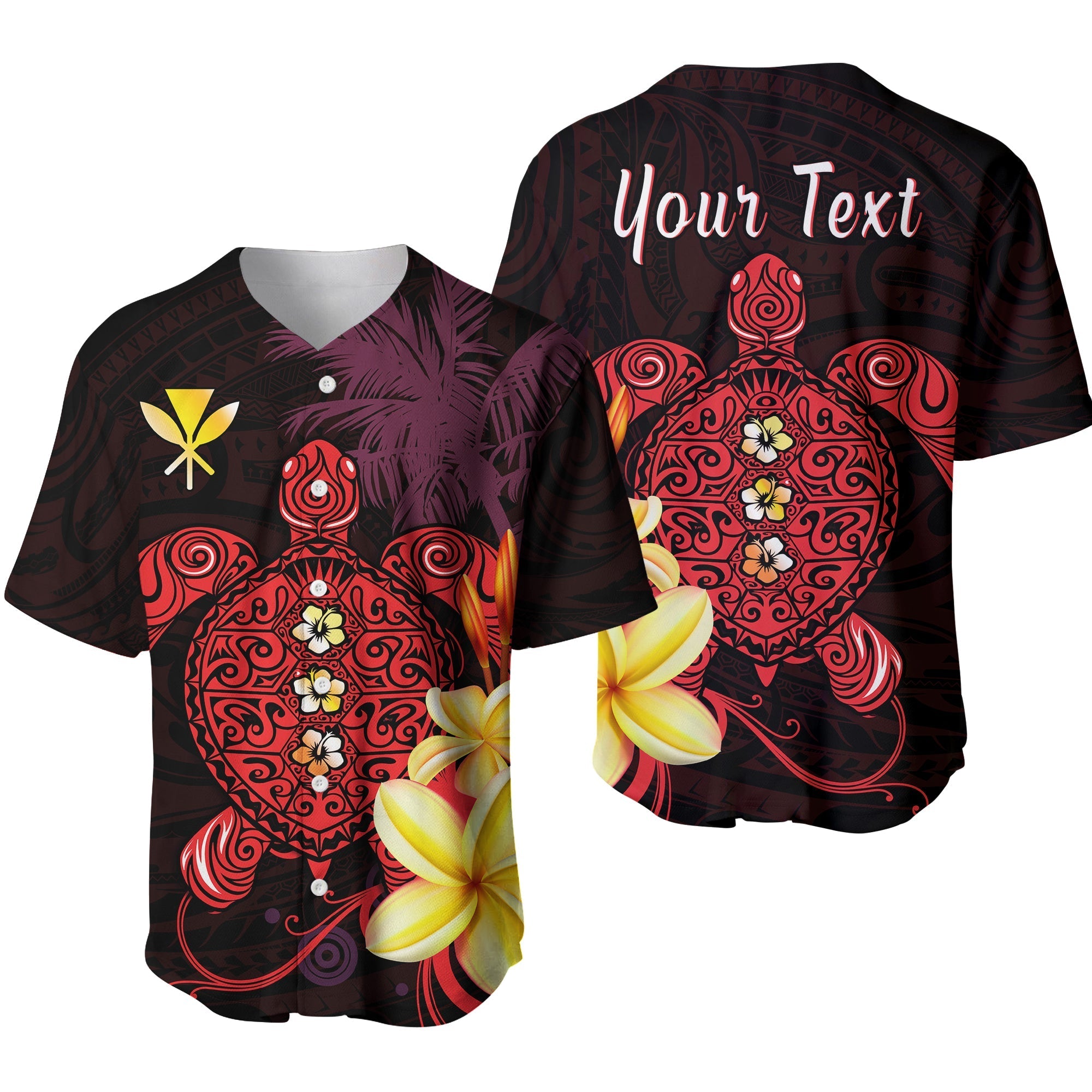 (Custom Personalised) Hawaii Turtle Baseball Jersey Hawaiian Flowers Version Red Elegant LT13 - Wonder Print Shop
