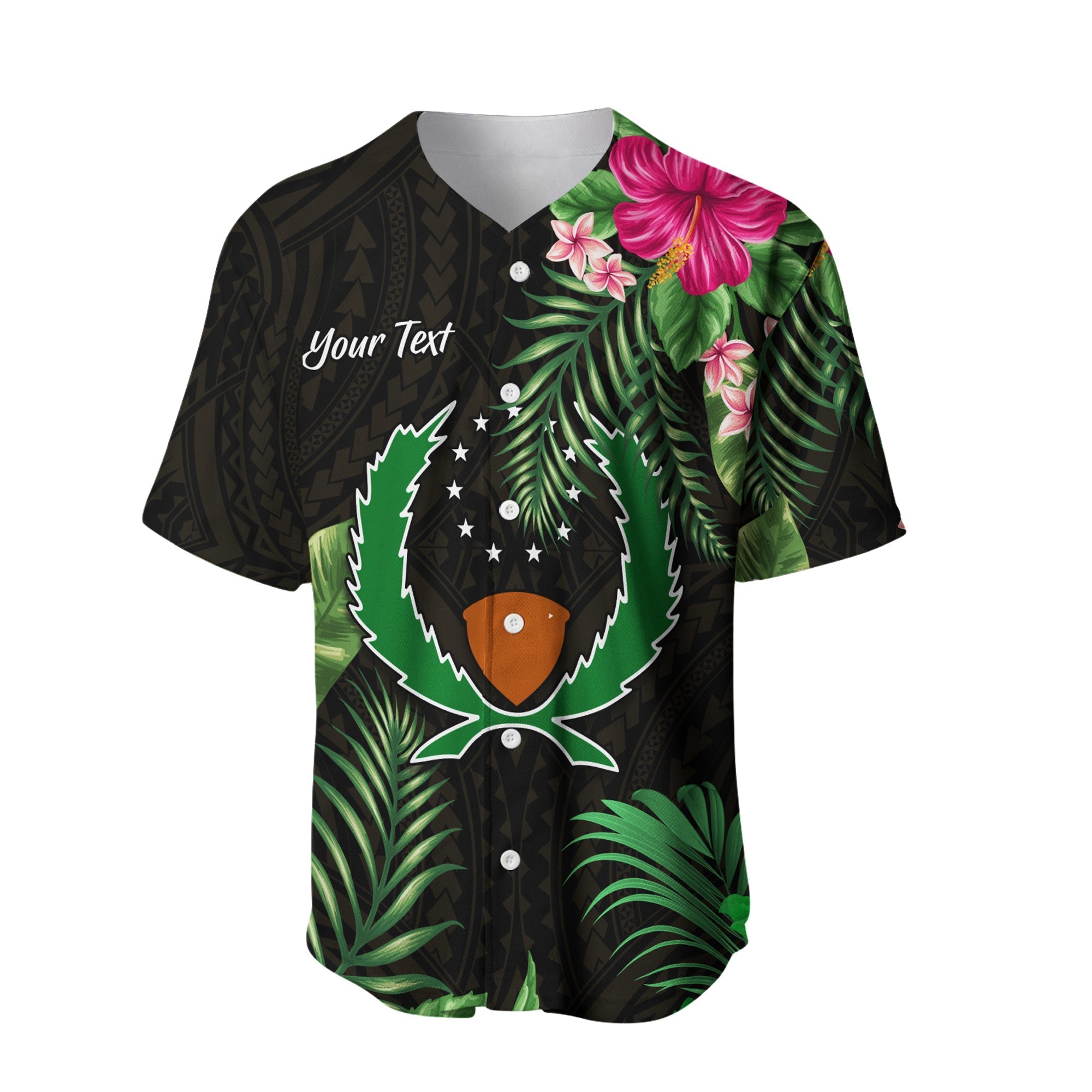 custom-personalised-pohnpei-micronesia-gold-baseball-jersey-tropical-flowers
