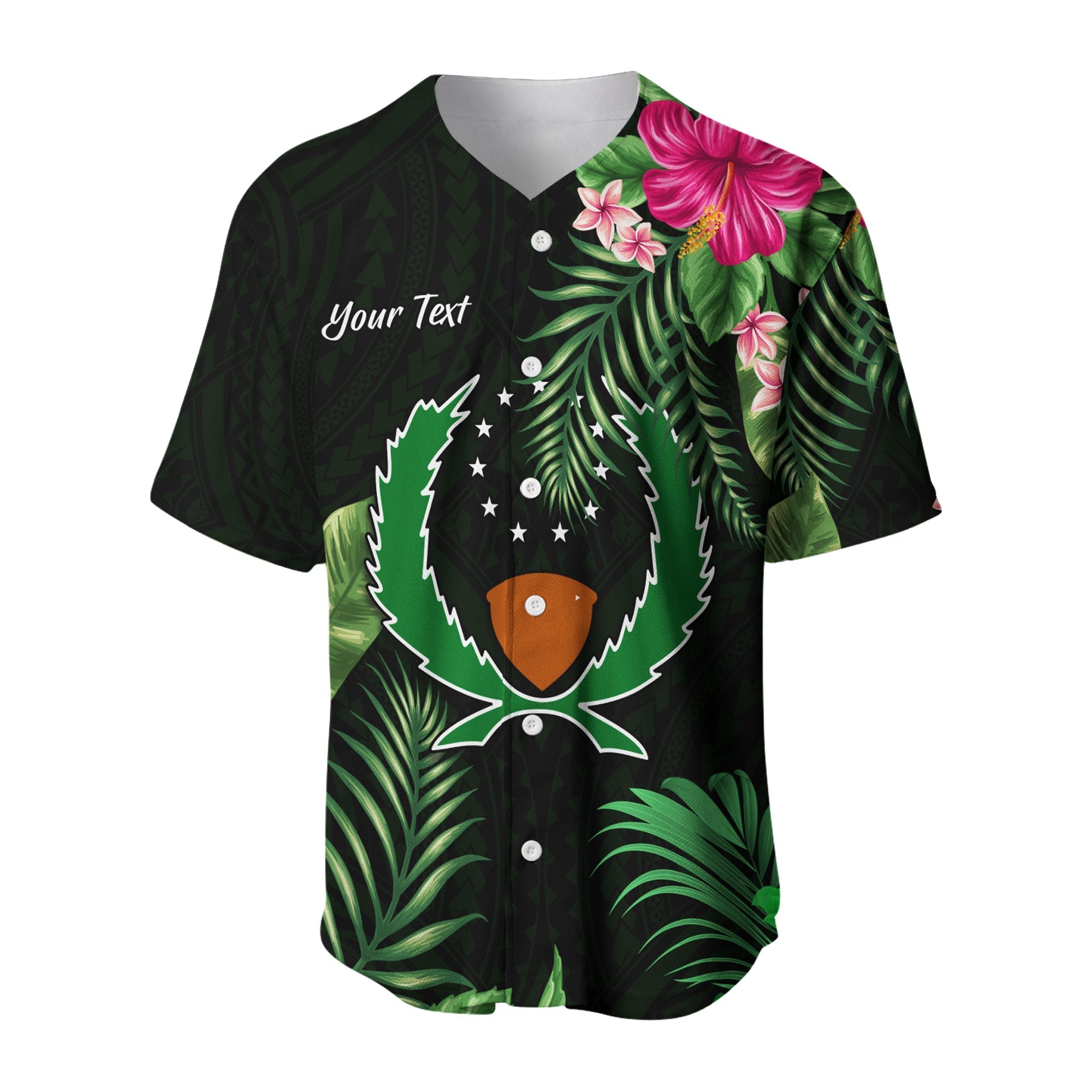 custom-personalised-pohnpei-micronesia-green-baseball-jersey-tropical-flowers