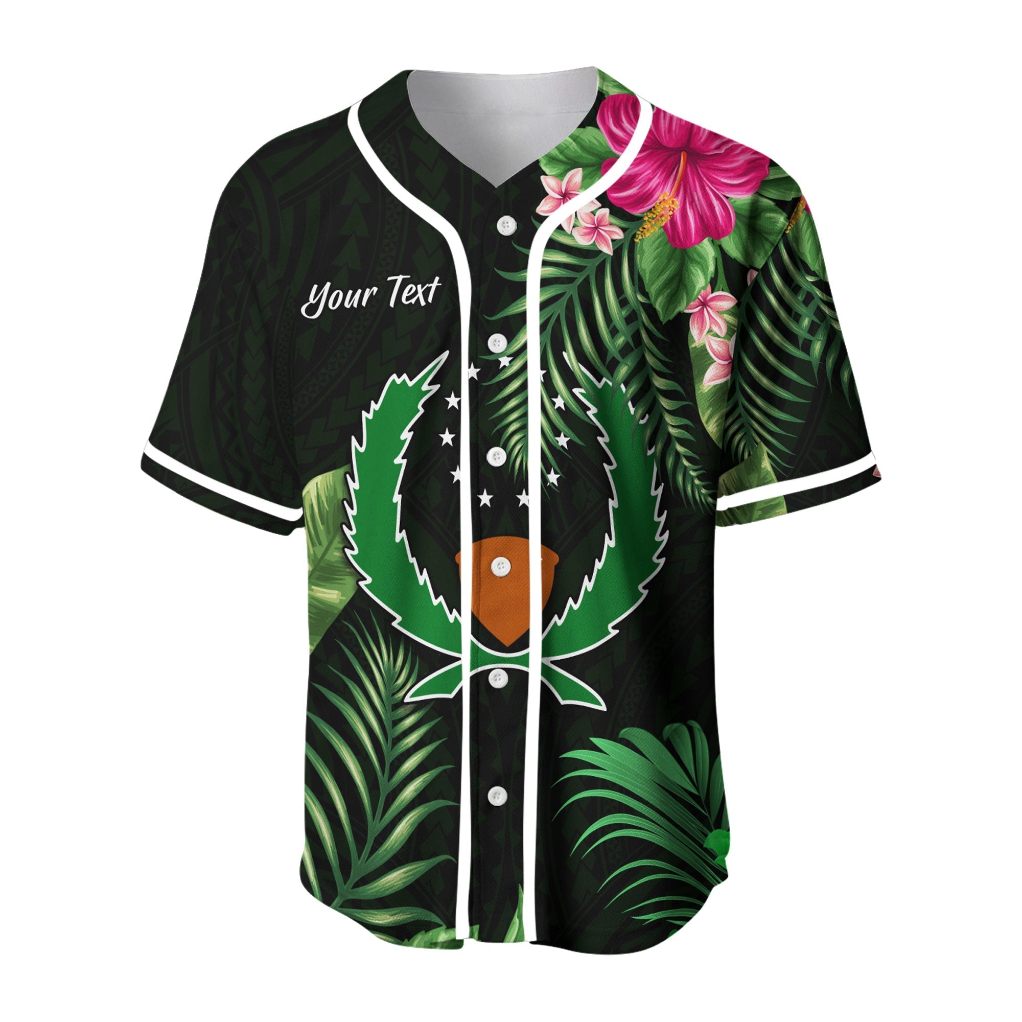 custom-personalised-pohnpei-micronesia-green-baseball-jersey-tropical-flowers-version-02