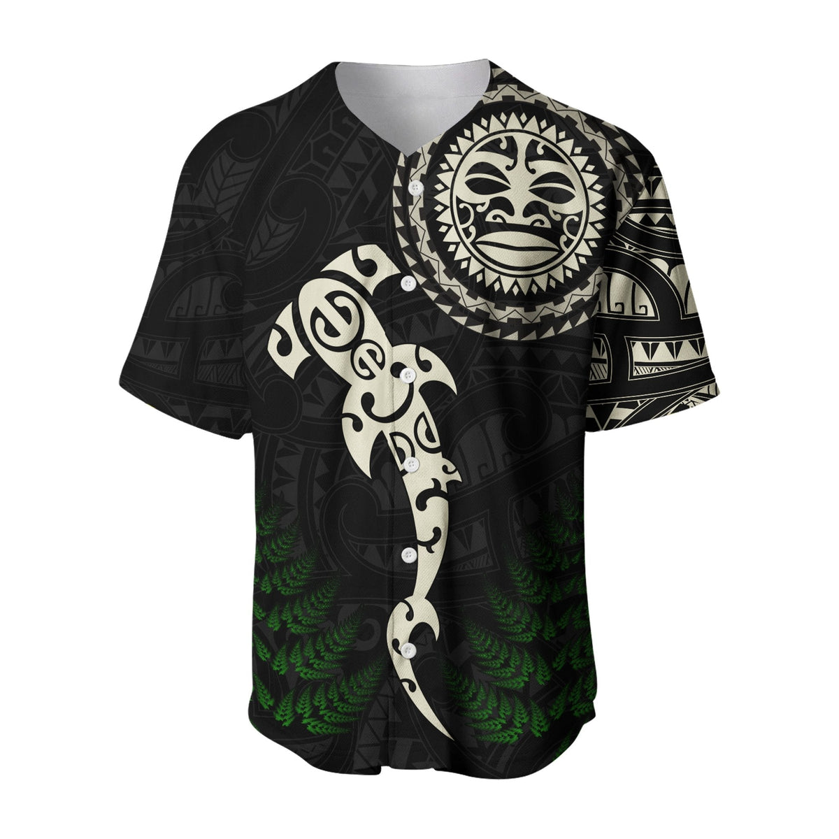 Aotearoa Fern Baseball Jersey Maori Manaia and Fish LT13 - Wonder Print Shop