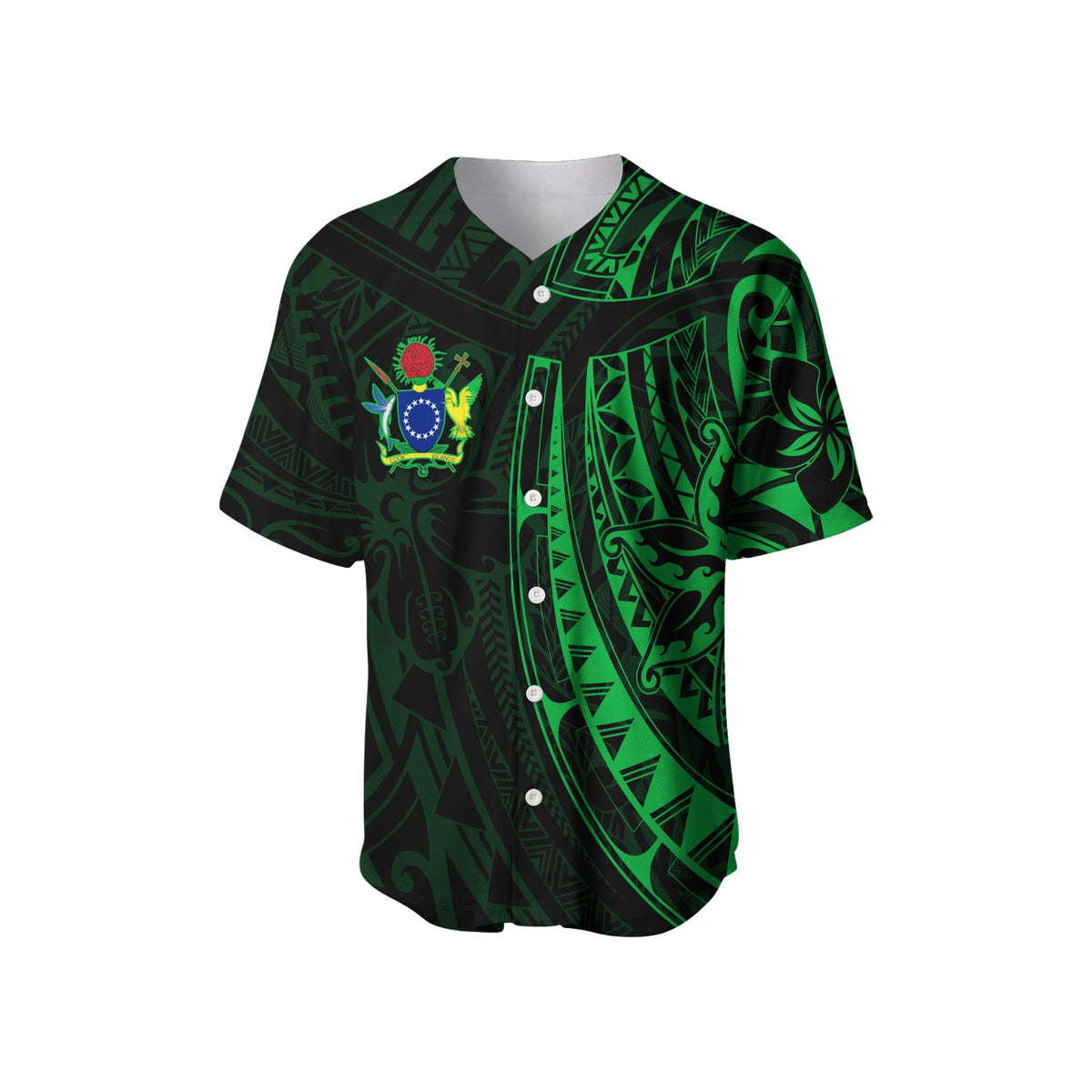 Cook Islands Baseball Jersey Polynesian Flowers Version 01 Green LT13 - Wonder Print Shop