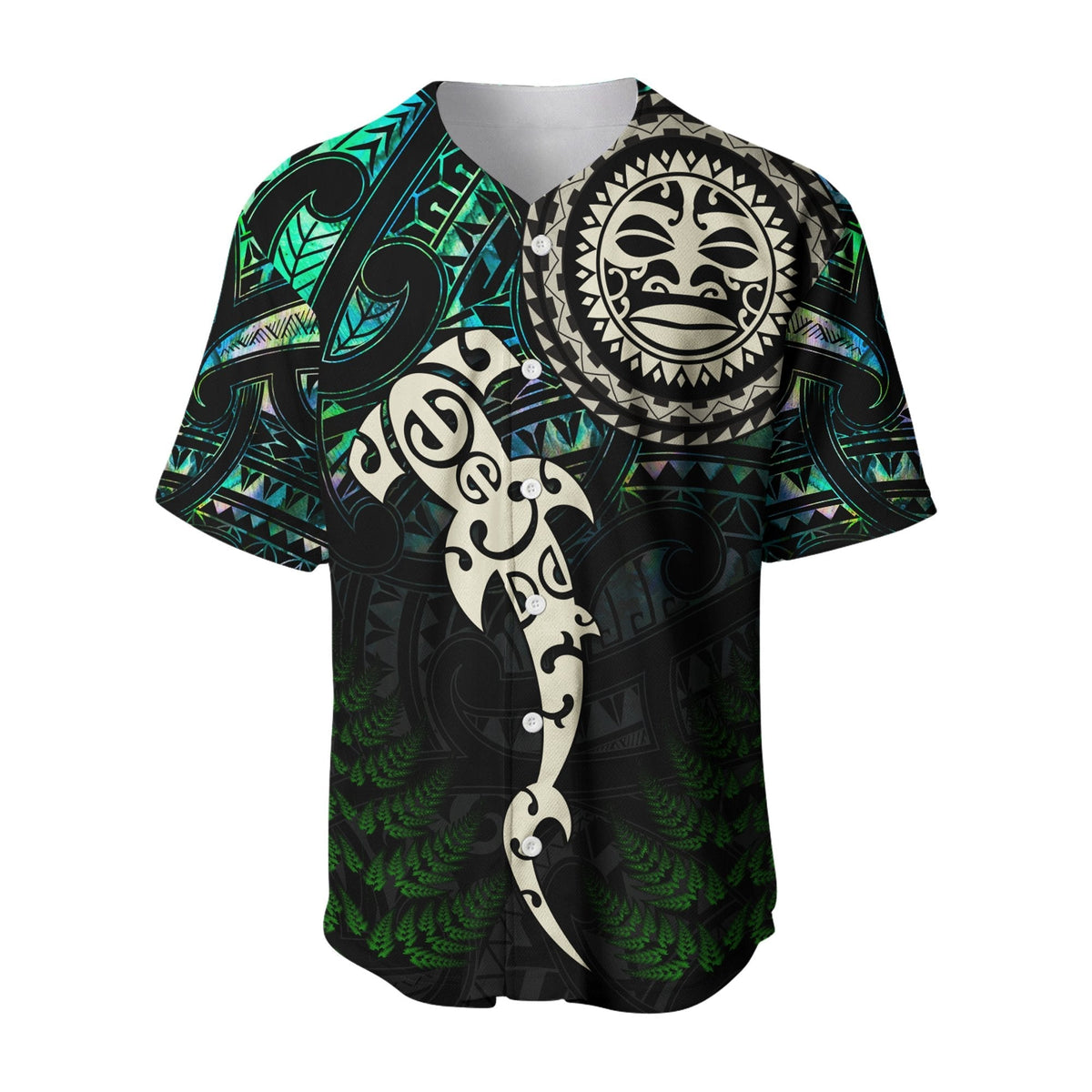 Aotearoa Paua Shell Baseball Jersey Maori Manaia and Fish LT13 - Wonder Print Shop