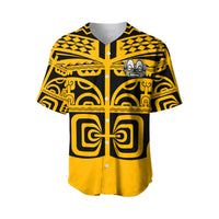 Gold and black baseball jersey, front button placket with tattoo-style face graphic