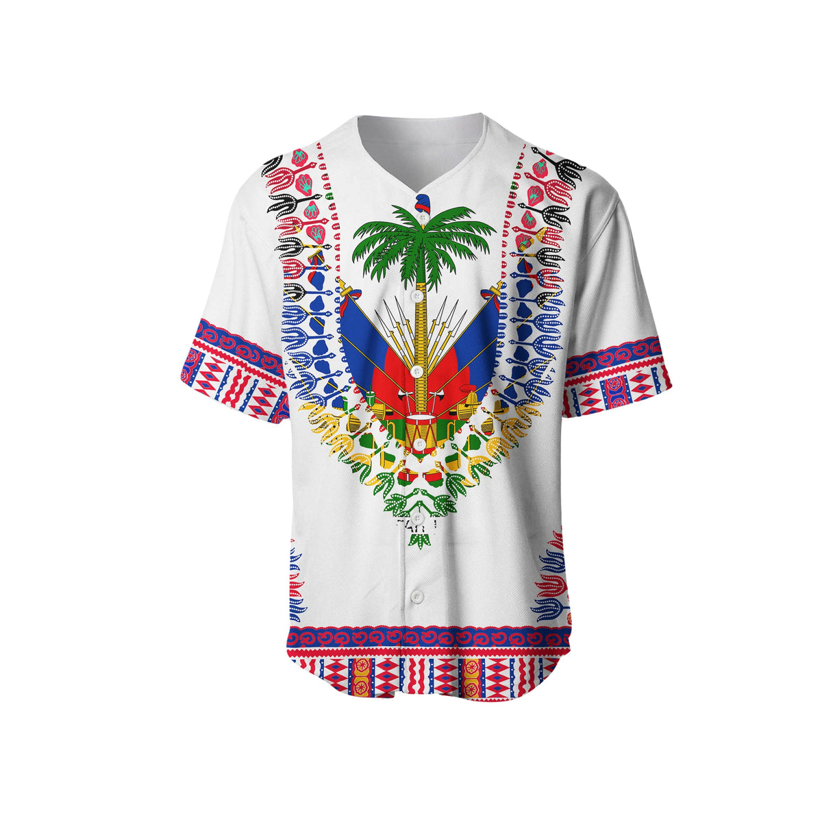 (Custom Personalised) Haiti Baseball Jersey Dashiki Mix Coat Of Arms White Style LT6 - Wonder Print Shop