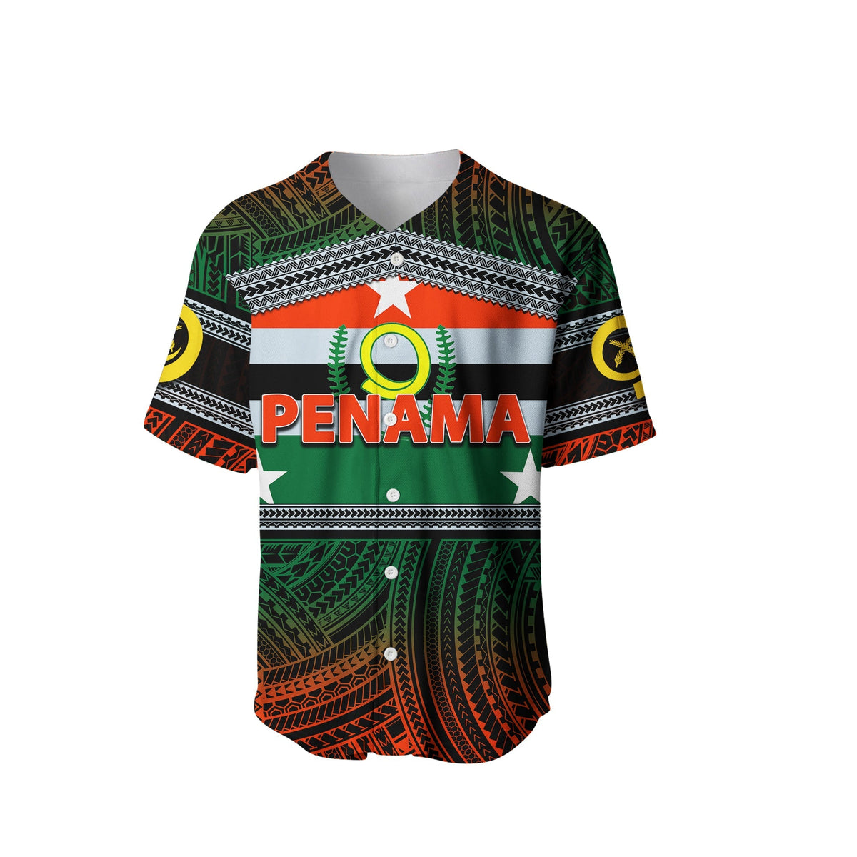 Penama baseball jersey with Vanuatu patterns; front print says PENAMA