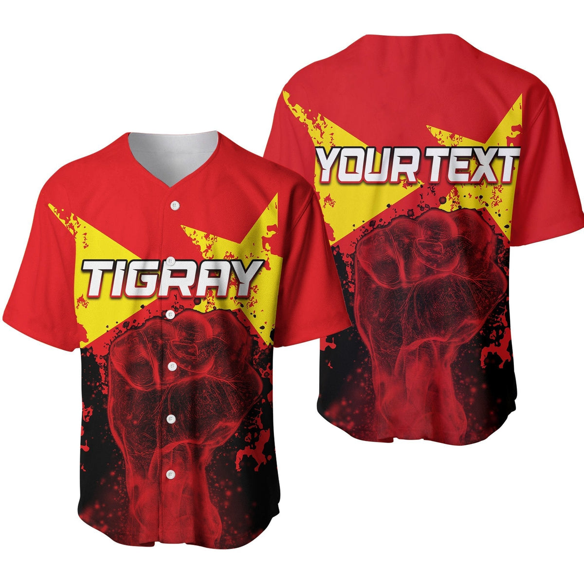 (Custom Personalised) Greek Life Tigray Baseball Jerseys Tigray Flag Clenched Hand LT6 - Wonder Print Shop