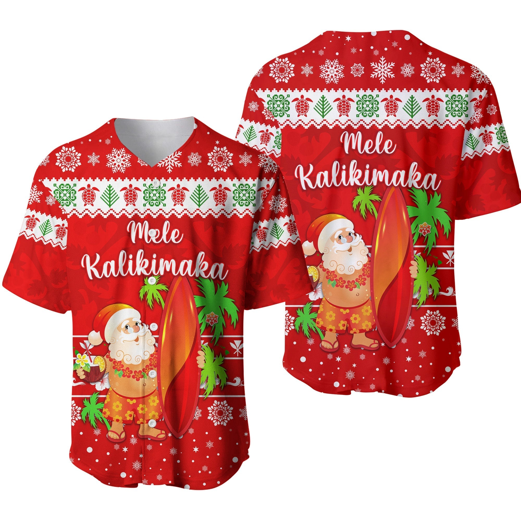 Hawaii Christmas Baseball Jersey Santa Claus Surfing Simple Style - Red LT8 - Wonder Print Shop