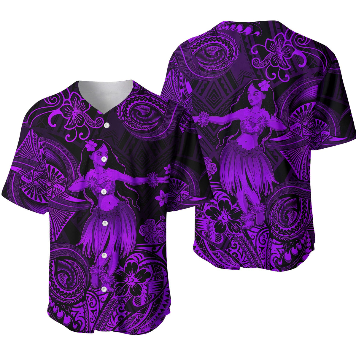 Hawaii Hula Girl Polynesian Baseball Jersey Unique Style - Purple LT8 - Wonder Print Shop