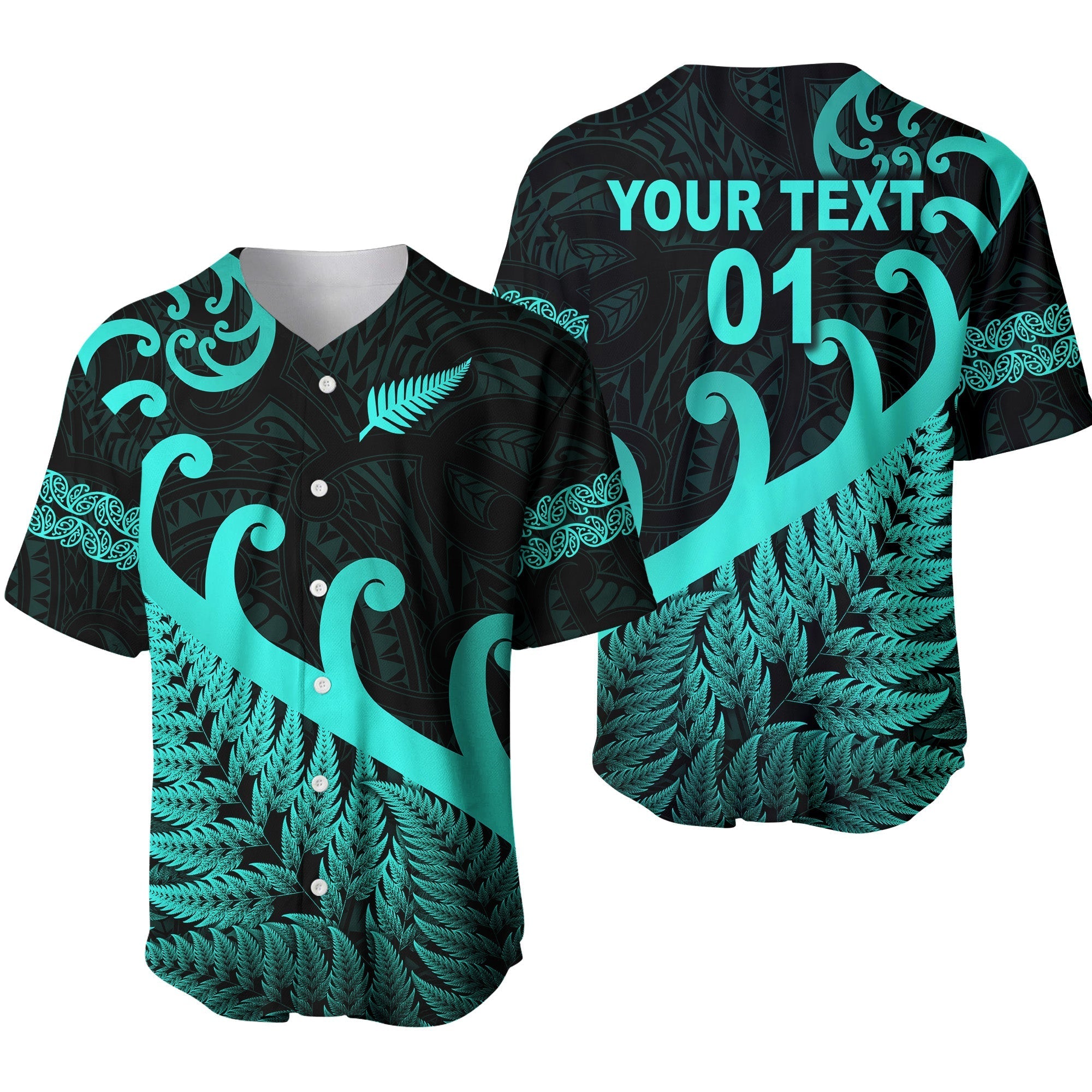 custom-personalised-new-zealand-rugby-maori-baseball-jersey-silver-fern-koru-vibes-turquoise