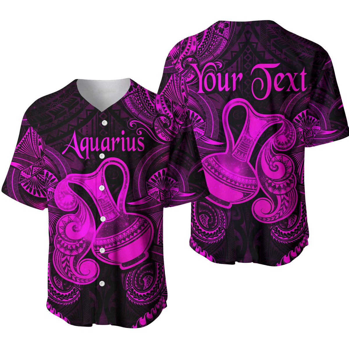 (Custom Personalised) Aquarius Zodiac Polynesian Baseball Jersey Unique Style - Pink LT8 - Wonder Print Shop