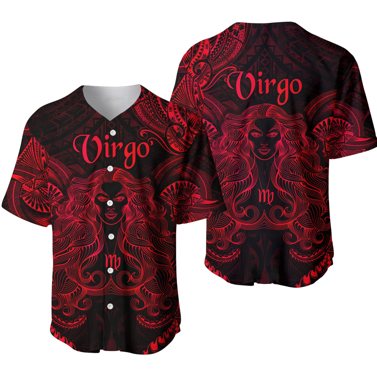Virgo Zodiac Polynesian Baseball Jersey Unique Style - Red LT8 - Wonder Print Shop