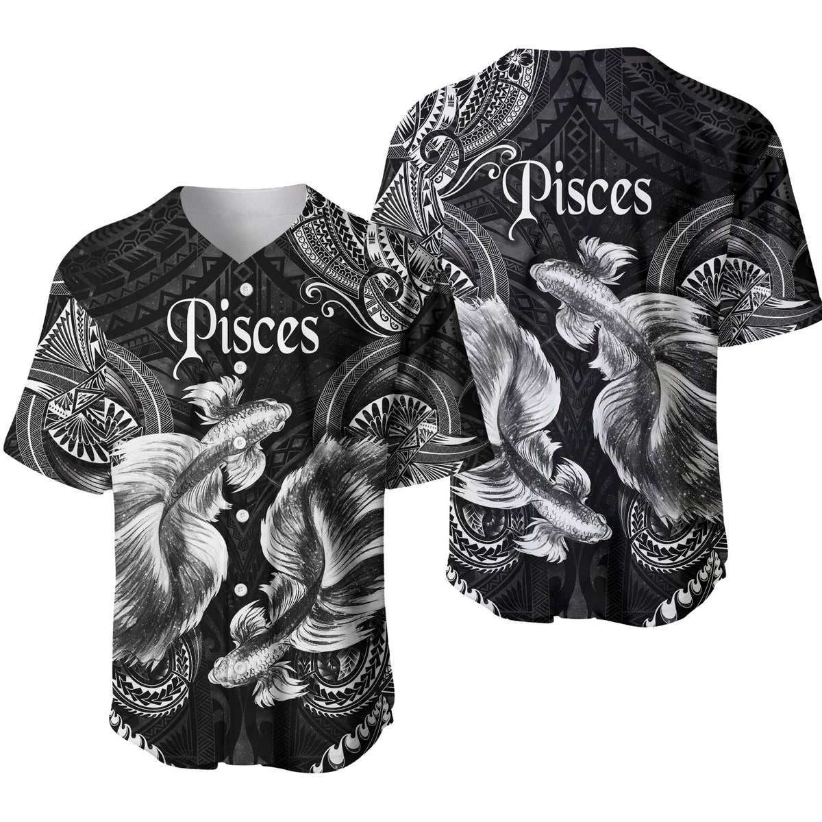 Pisces Zodiac Polynesian Baseball Jersey Unique Style Black LT8 - Wonder Print Shop