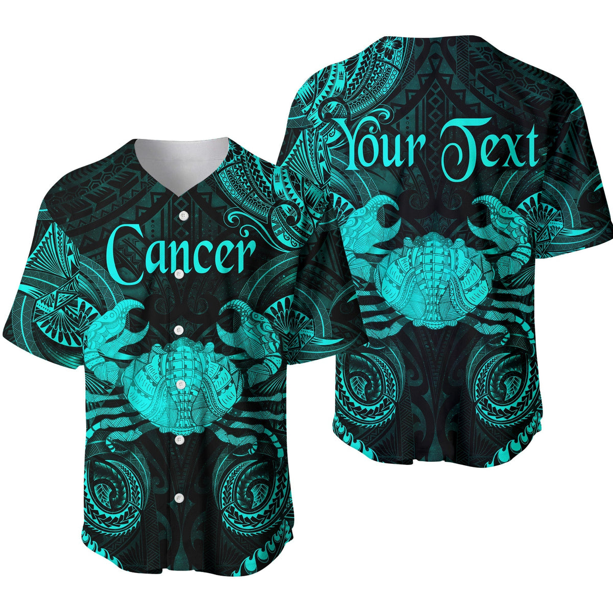 (Custom Personalised) Cancer Zodiac Polynesian Baseball Jersey Unique Style - Turquoise LT8 - Wonder Print Shop