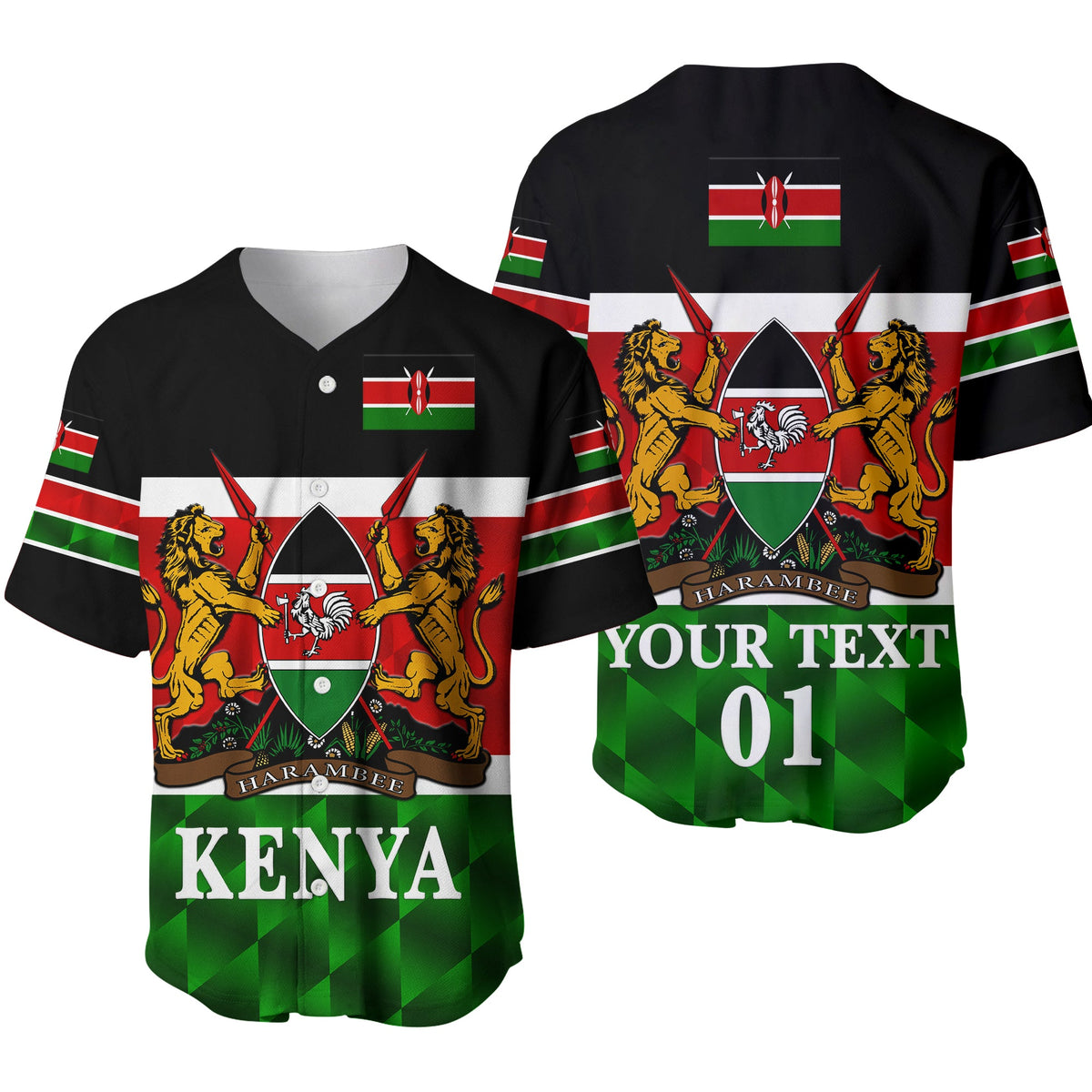 (Custom Personalised) Kenya Coat Of Arms Baseball Jersey Flag Vibes LT8 - Wonder Print Shop
