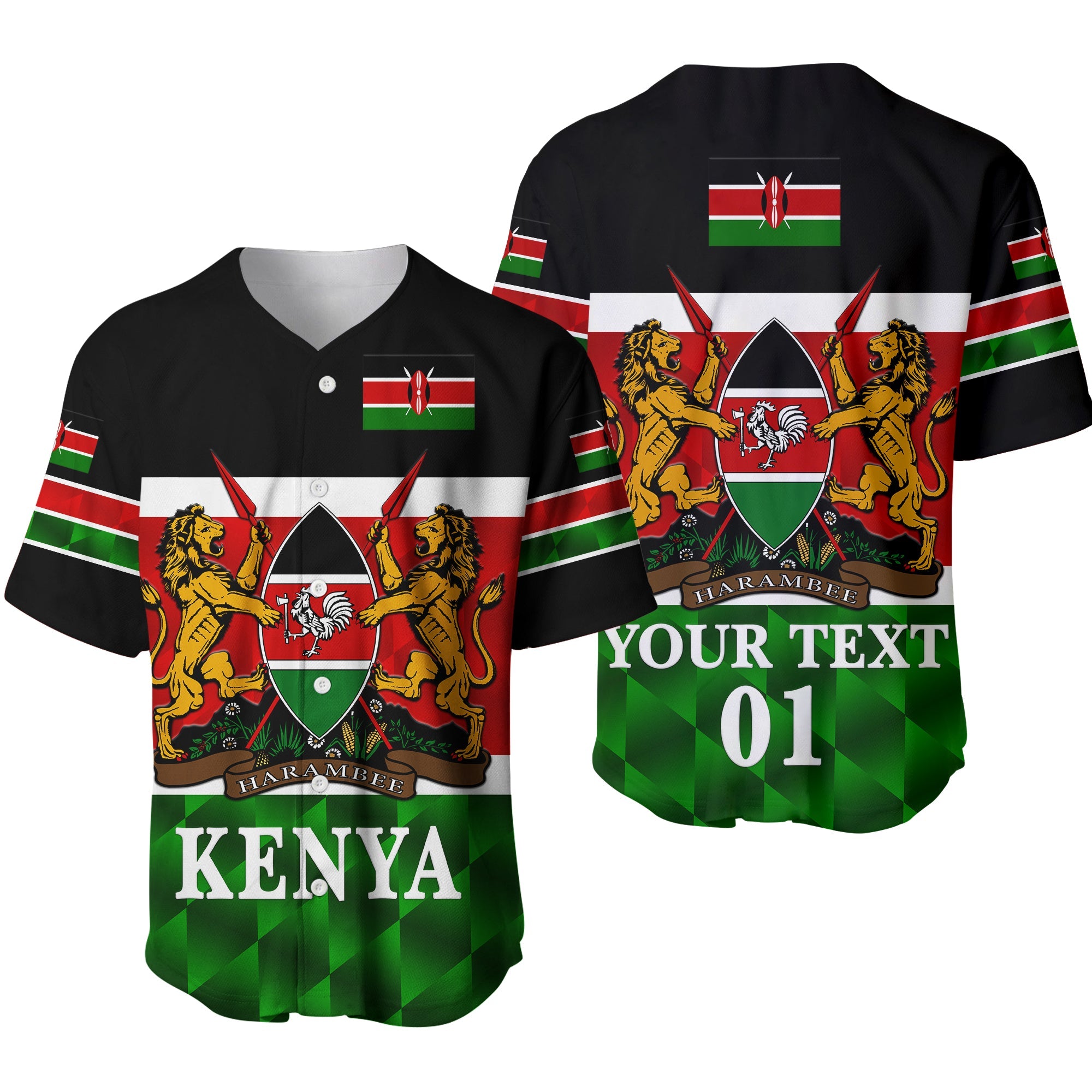 (Custom Personalised) Kenya Coat Of Arms Baseball Jersey Flag Vibes LT8 - Wonder Print Shop