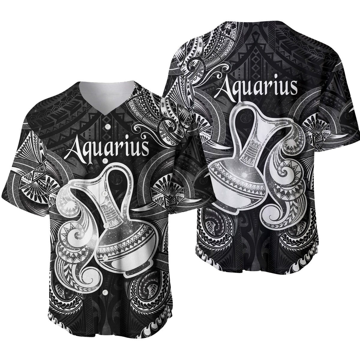 Aquarius Zodiac Polynesian Baseball Jersey Unique Style - Black LT8 - Wonder Print Shop