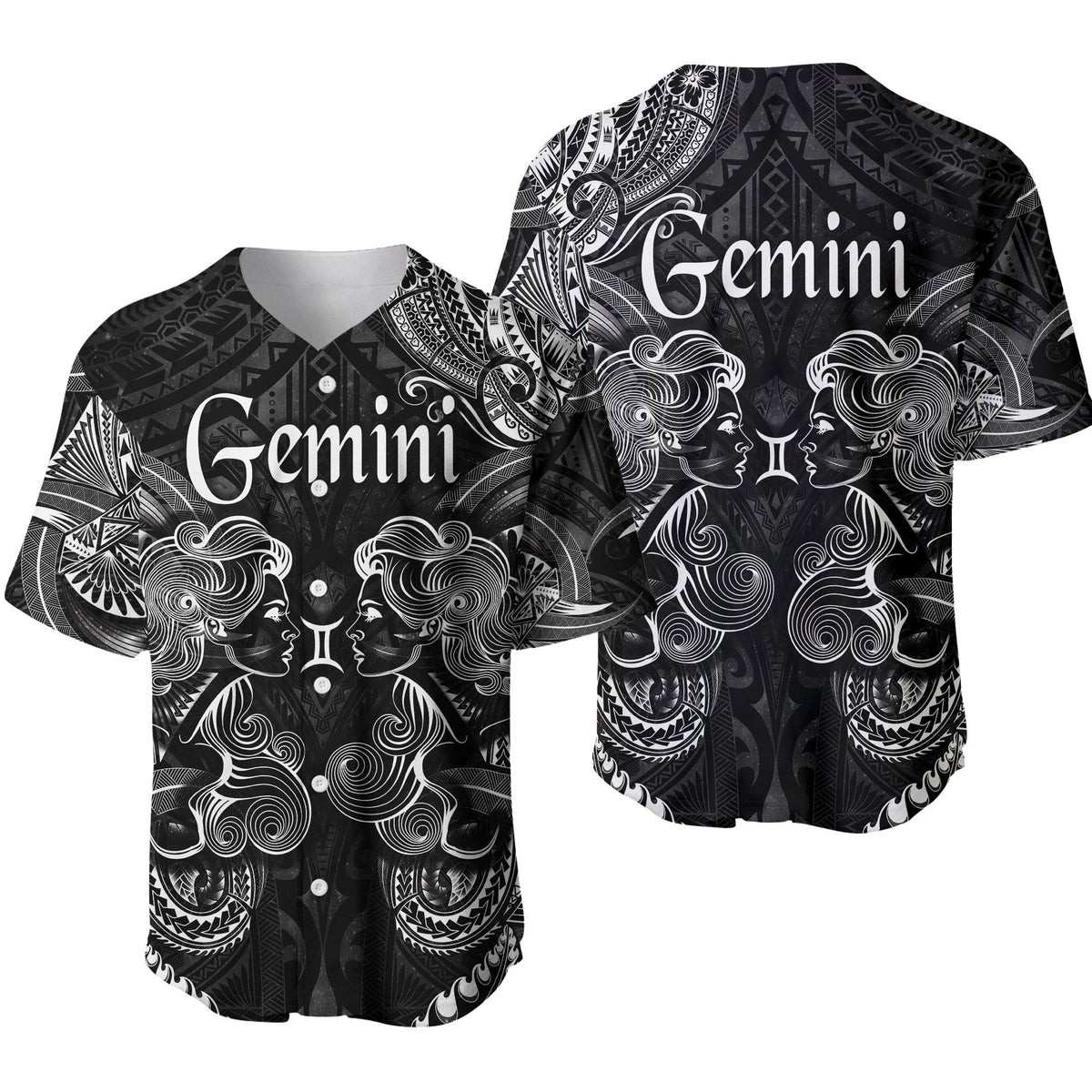 Gemini Zodiac Polynesian Baseball Jersey Unique Style - Black LT8 - Wonder Print Shop