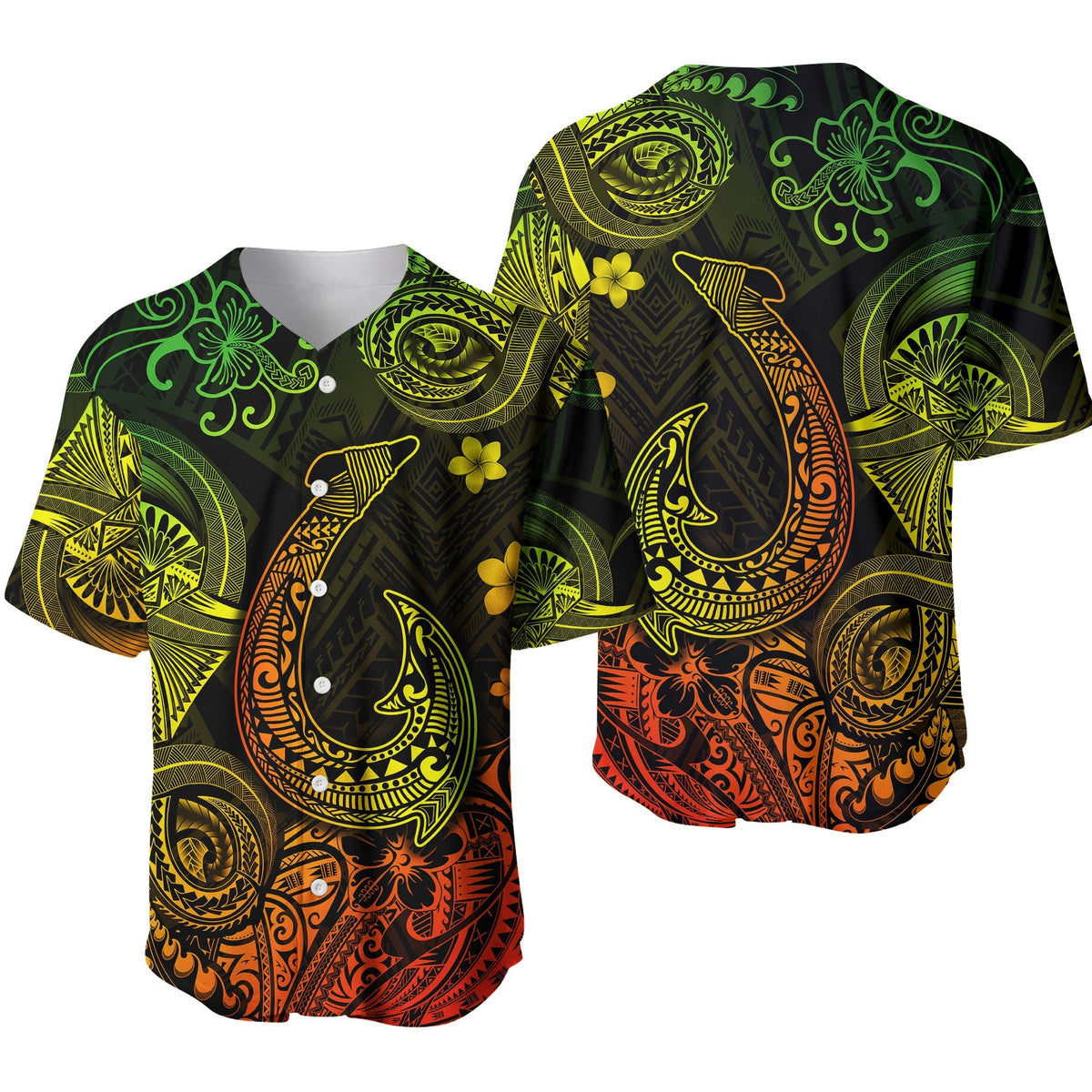 Hawaii Fish Hook Polynesian Baseball Jersey Unique Style - Reggae LT8 - Wonder Print Shop