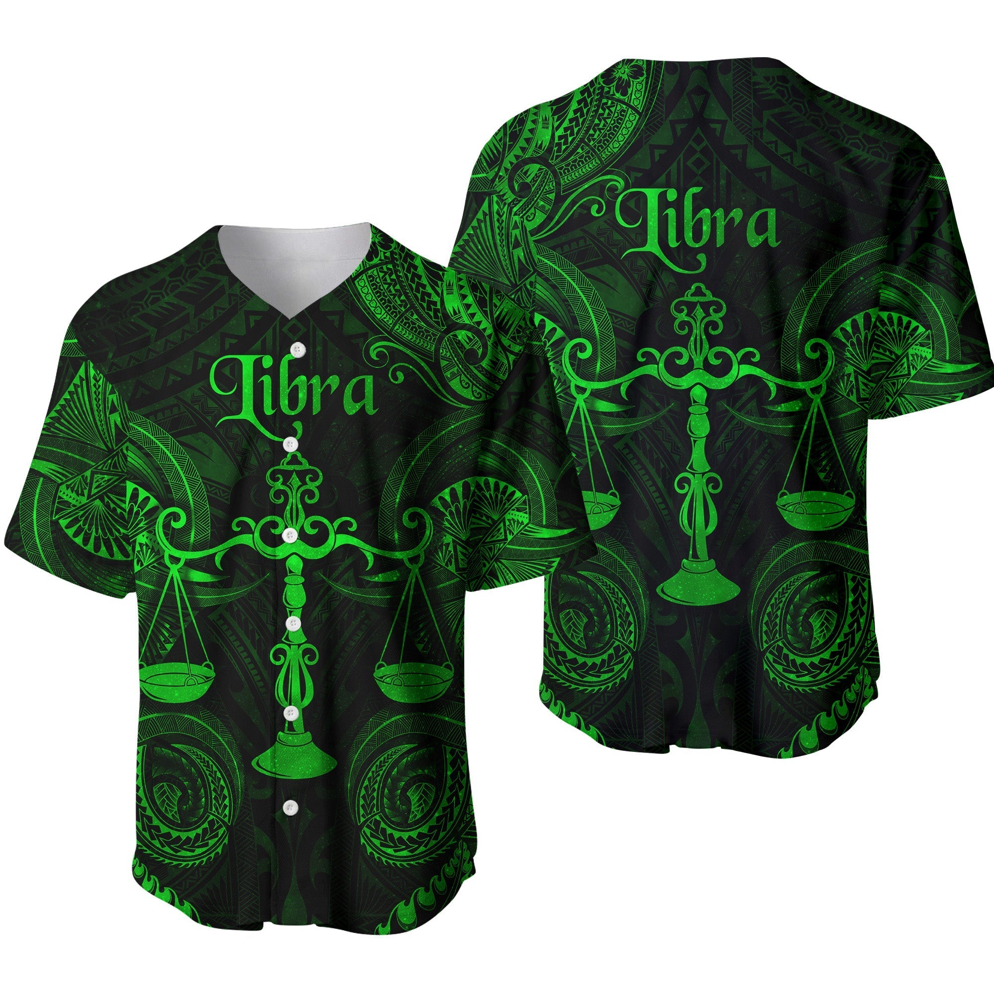 Libra Zodiac Polynesian Baseball Jersey Unique Style - Green LT8 - Wonder Print Shop