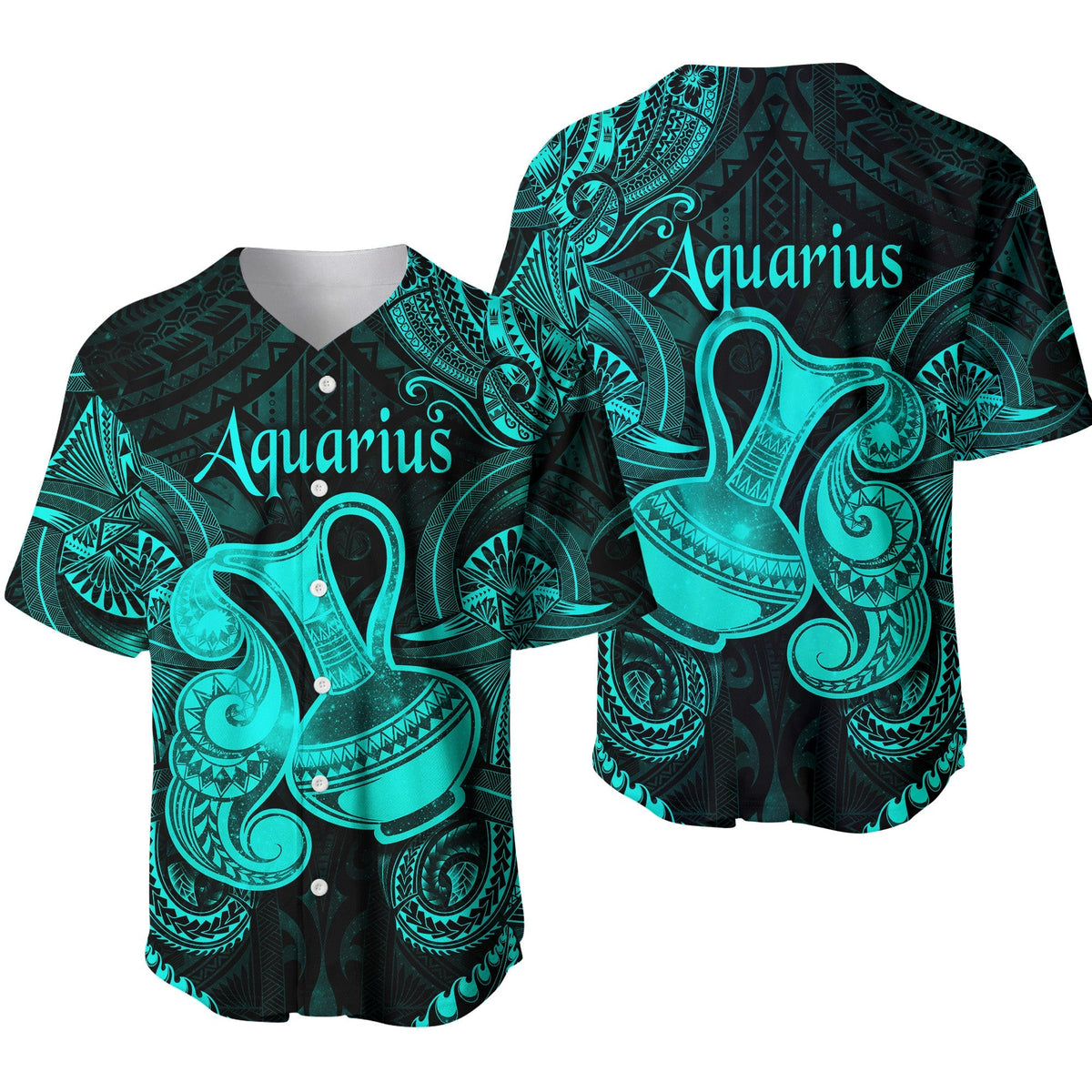 Aquarius Zodiac Polynesian Baseball Jersey Unique Style - Turquoise LT8 - Wonder Print Shop
