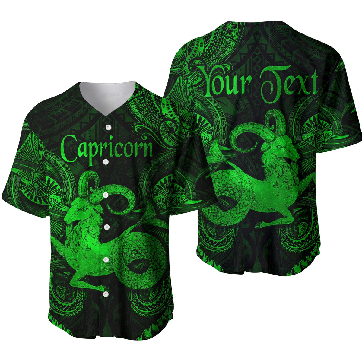 (Custom Personalised) Capricorn Zodiac Polynesian Baseball Jersey Unique Style - Green LT8 - Wonder Print Shop
