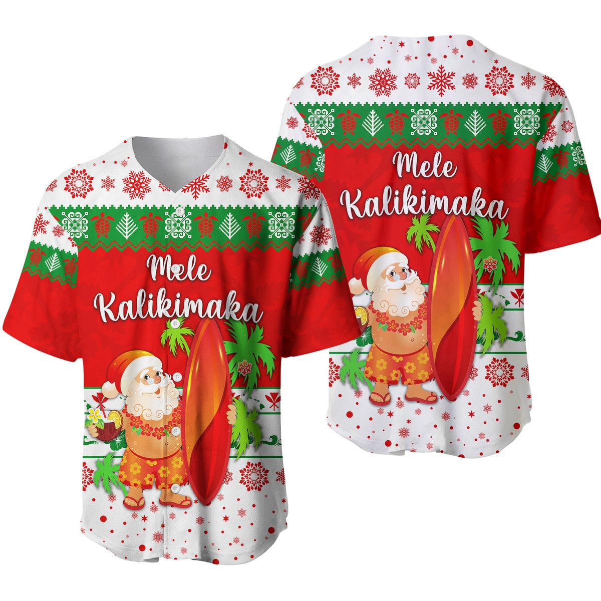 Hawaii Christmas Baseball Jersey Santa Claus Surfing Simple Style - White LT8 - Wonder Print Shop