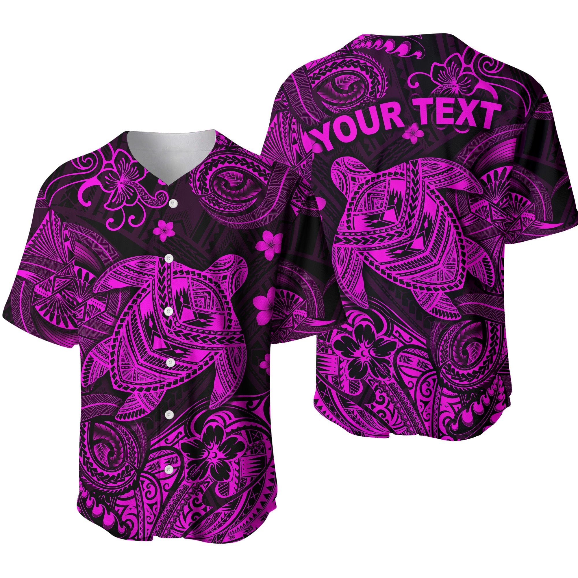 (Custom Personalised) Hawaii Turtle Polynesian Baseball Jersey Plumeria Flower Unique Style - Pink LT8 - Wonder Print Shop