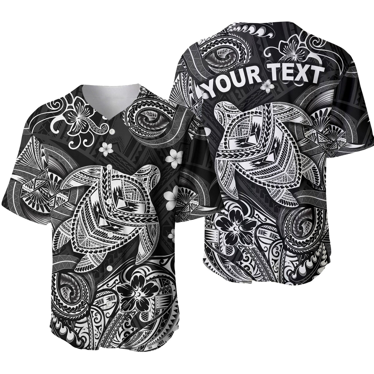 (Custom Personalised) Hawaii Turtle Polynesian Baseball Jersey Plumeria Flower Unique Style - Black LT8 - Wonder Print Shop
