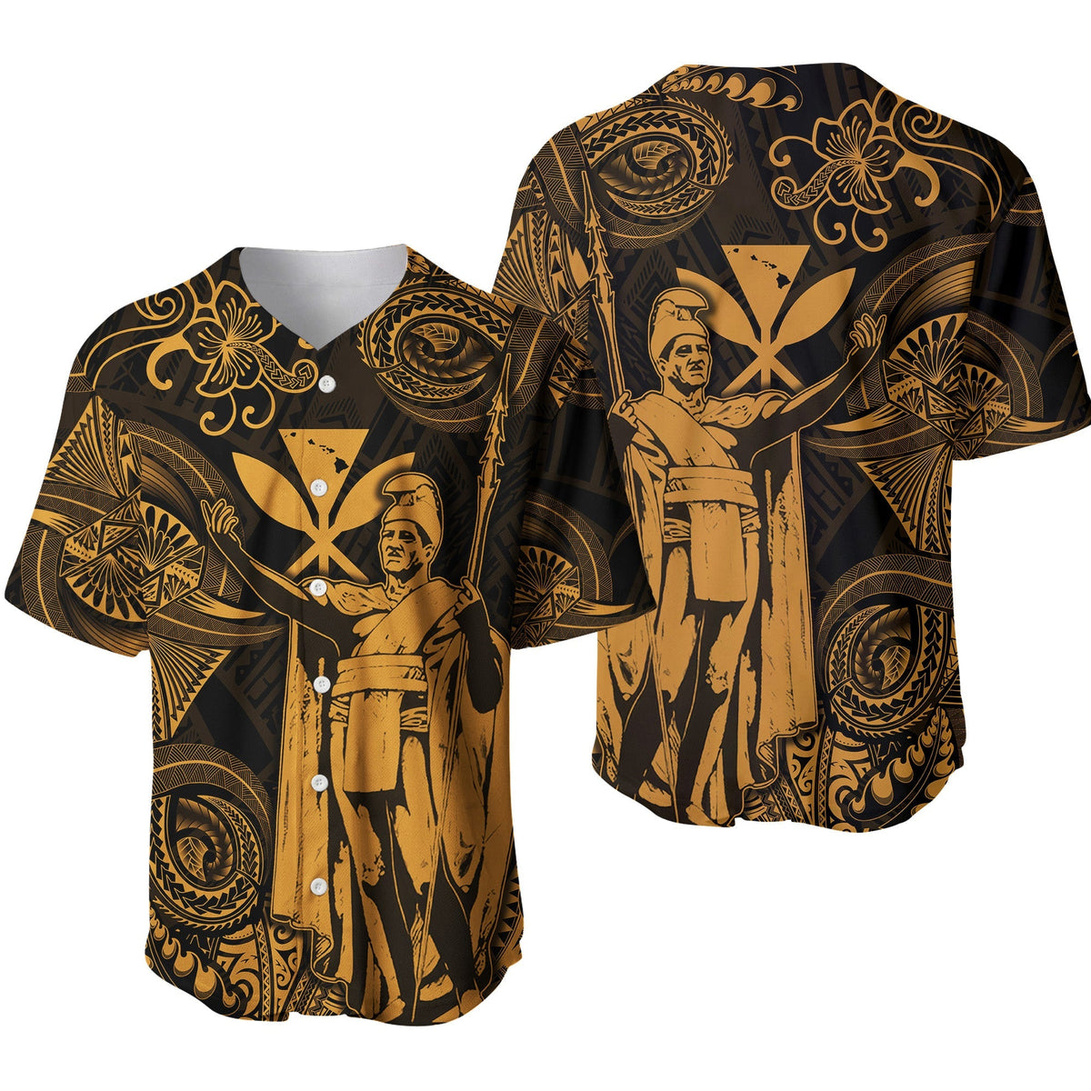 Hawaii King Kamehameha Map Polynesian Baseball Jersey Kanaka Maoli Unique Style - Gold LT8 - Wonder Print Shop