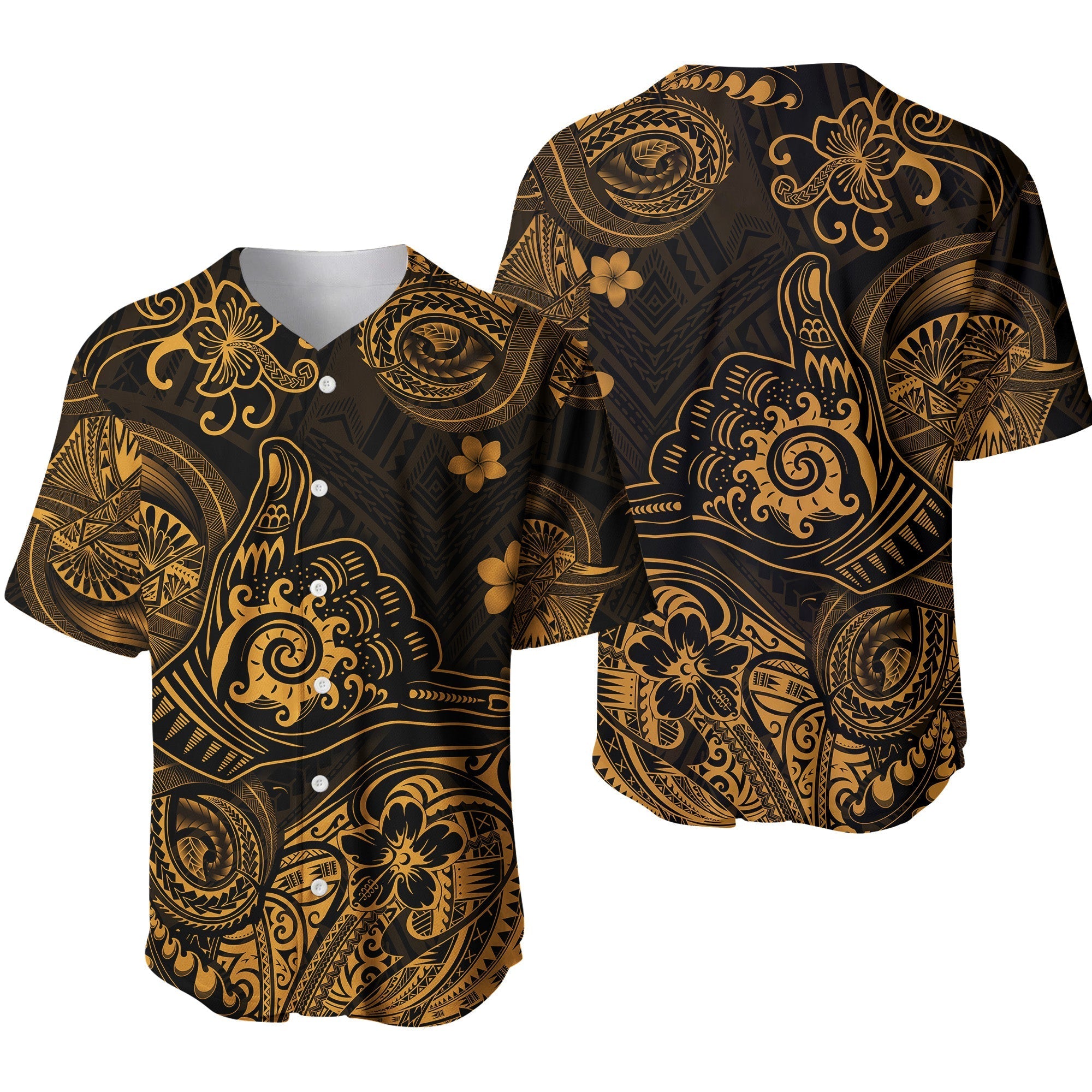 Hawaii Shaka Polynesian Baseball Jersey Unique Style - Gold LT8 - Wonder Print Shop