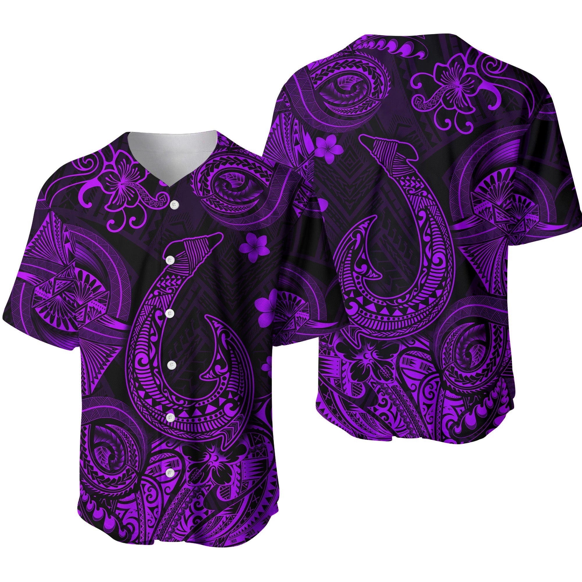 Hawaii Fish Hook Polynesian Baseball Jersey Unique Style - Purple LT8 - Wonder Print Shop